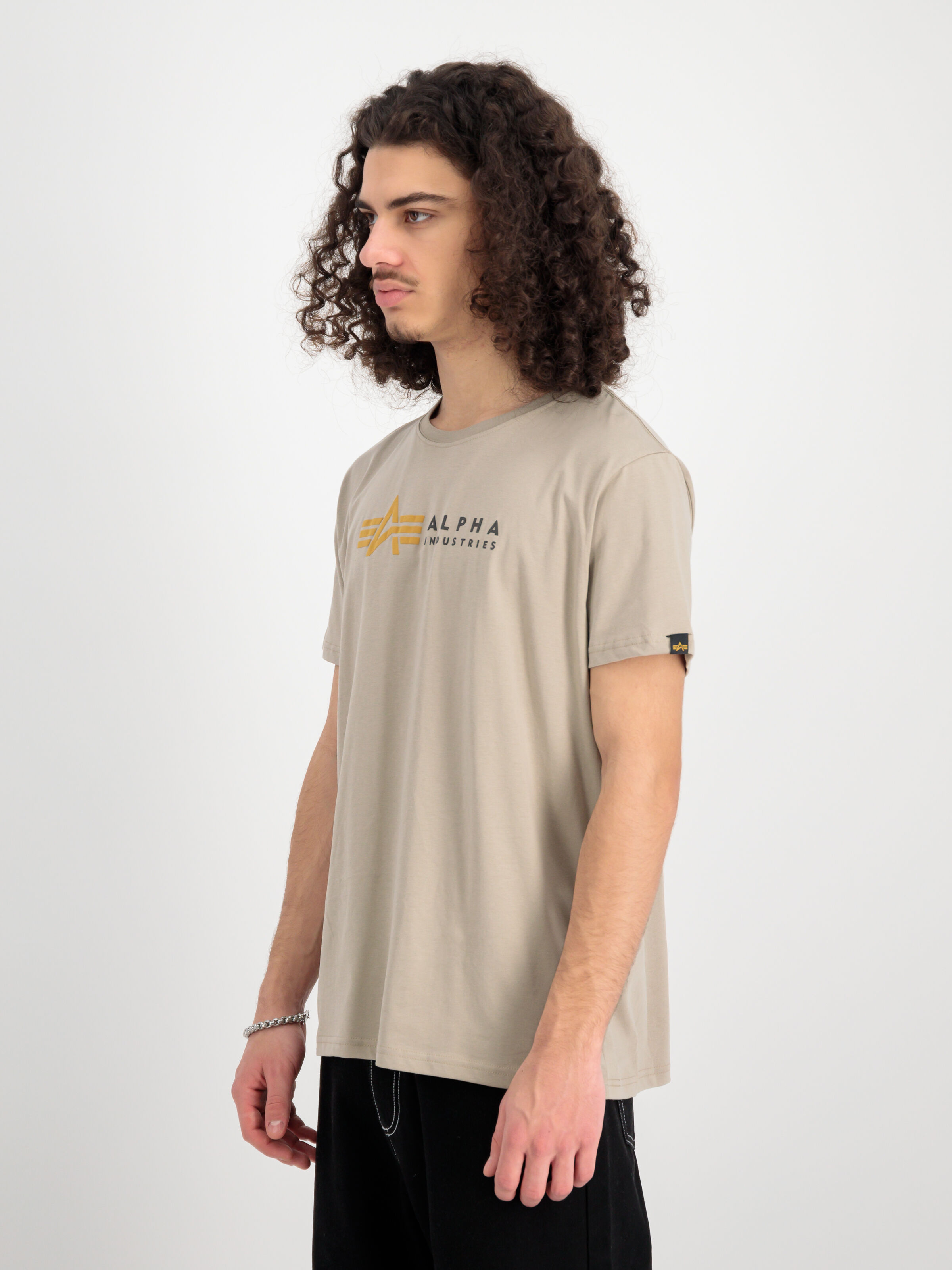 Alpha Label Puff Print T-Shirt vintage sand 118502PP_679_2_model_00003_111655
