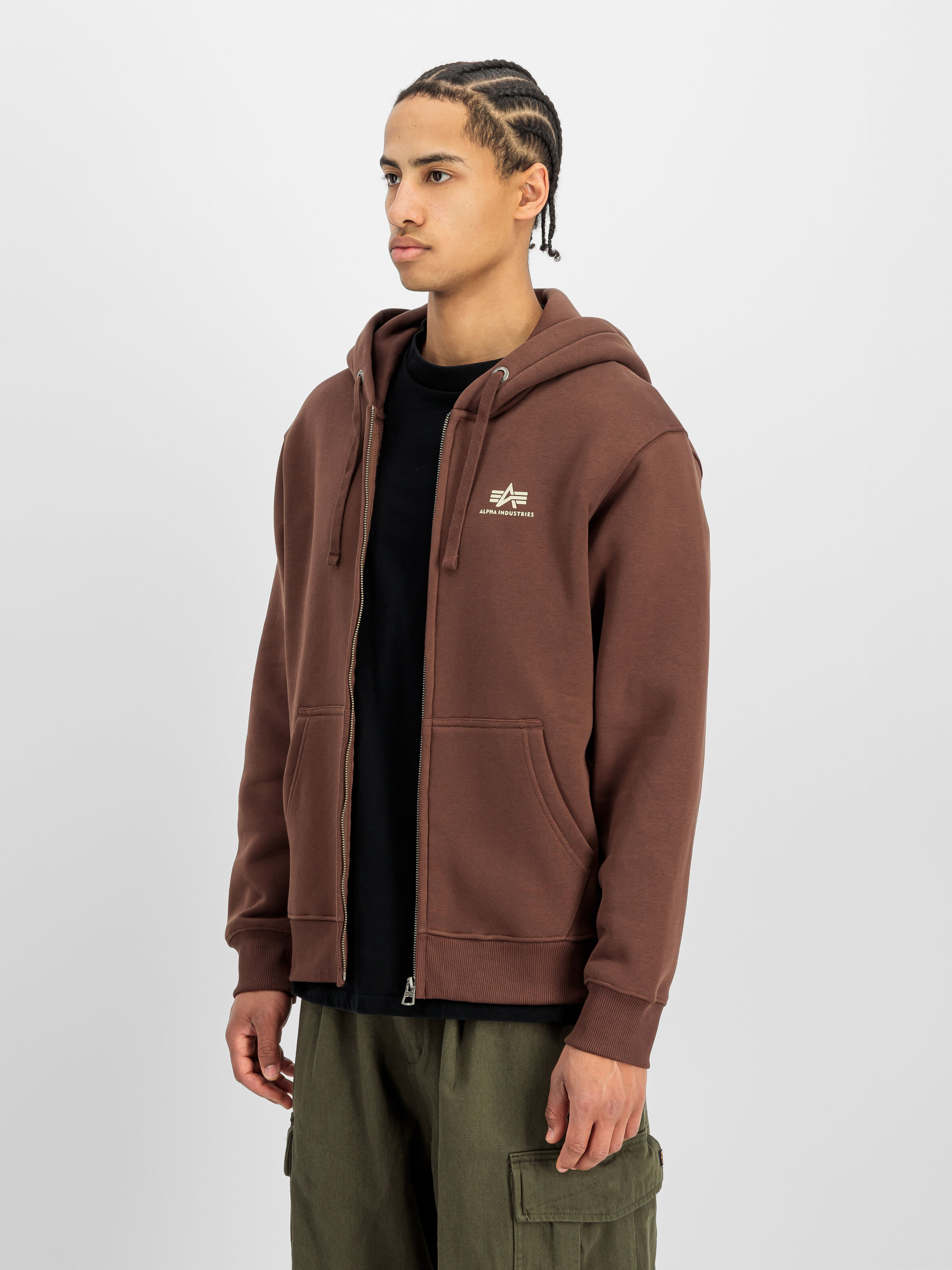 Basic Small Logo Zip Hoodie powder brown 118342_204_2_model_00002_235190