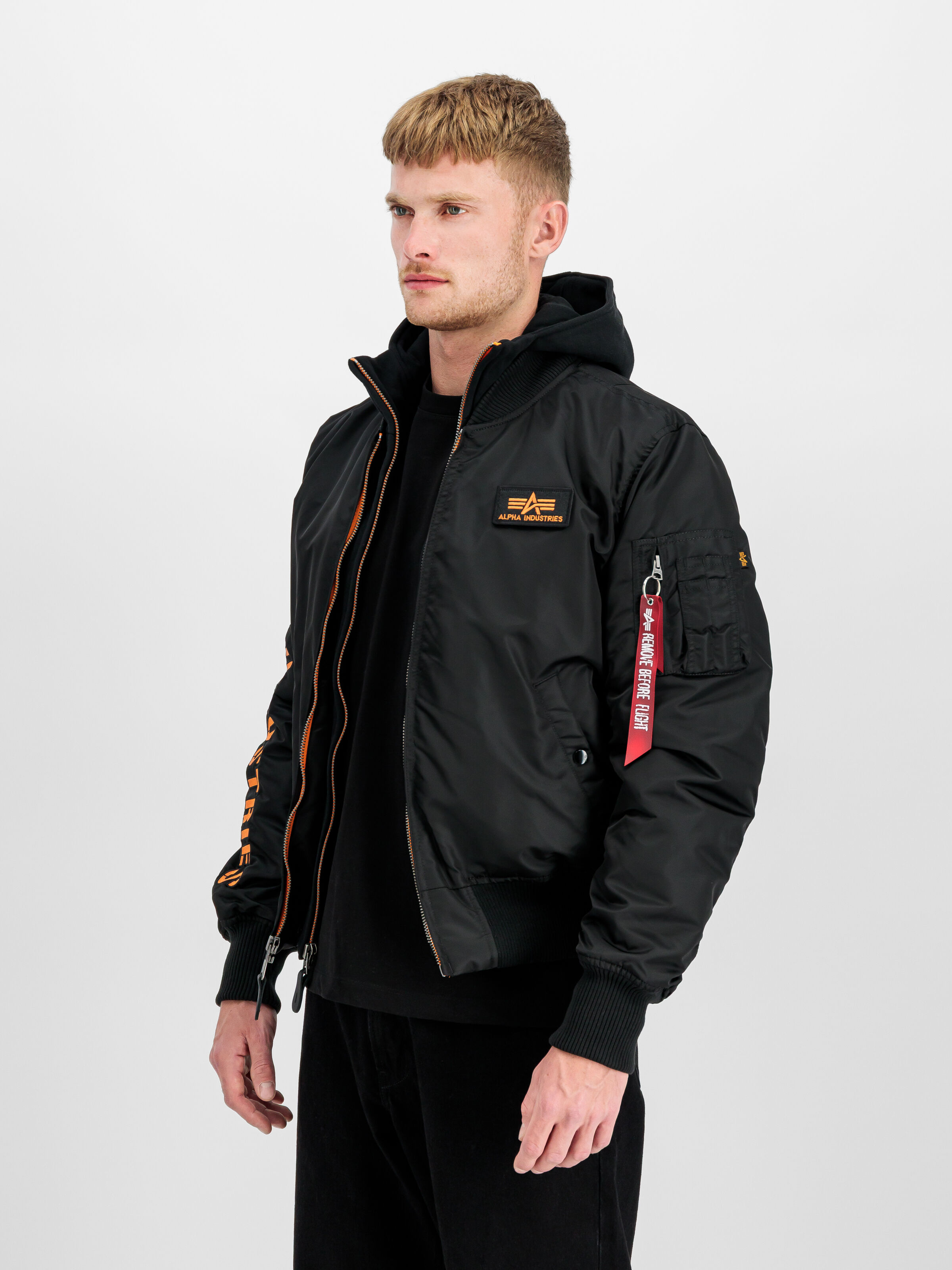 MA-1 D-Tec Sleeve Embroidery Bomber Jacket black/orange 133104_241_2_model_00002_191073