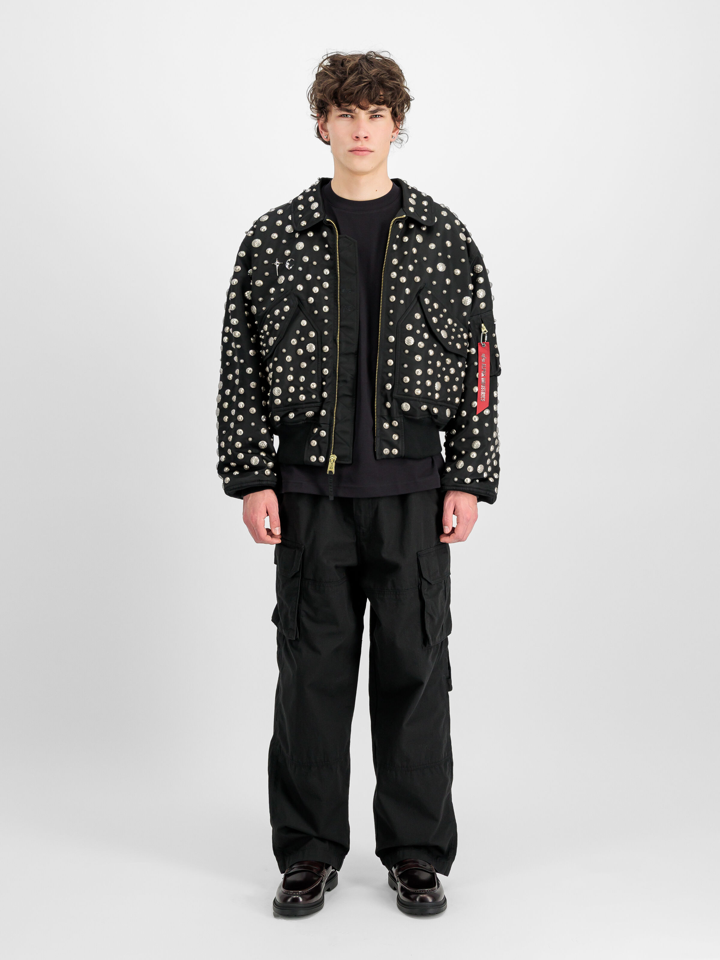 ALPHA x THUG CLUB CWU-45P ALL OVER RIVET Bomber Jacket black 258151_03_2_model_00001_209960