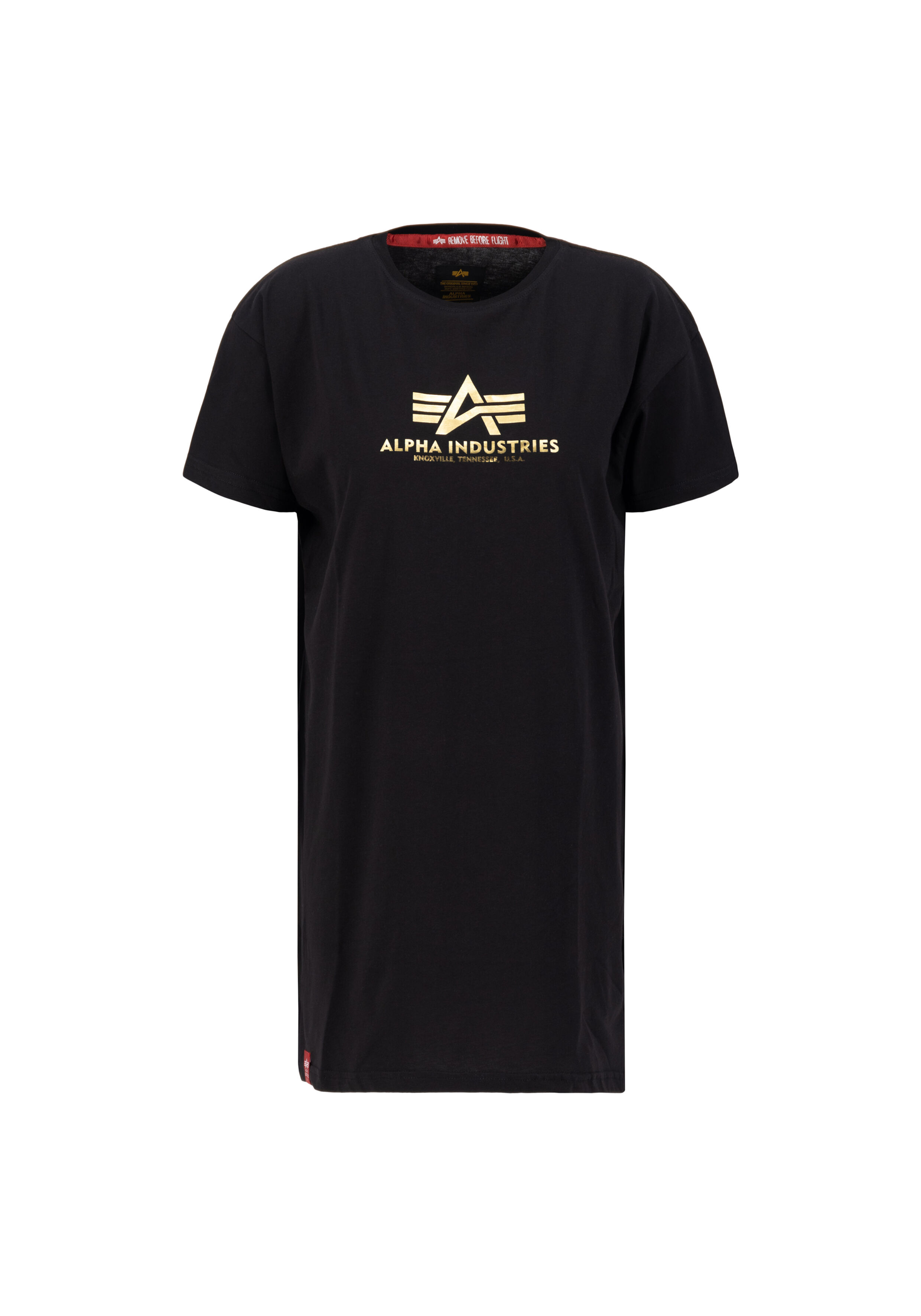 Basic Foil Print Long T-Shirt Women black/yellow gold 116055FP_583_001_123553.jpg