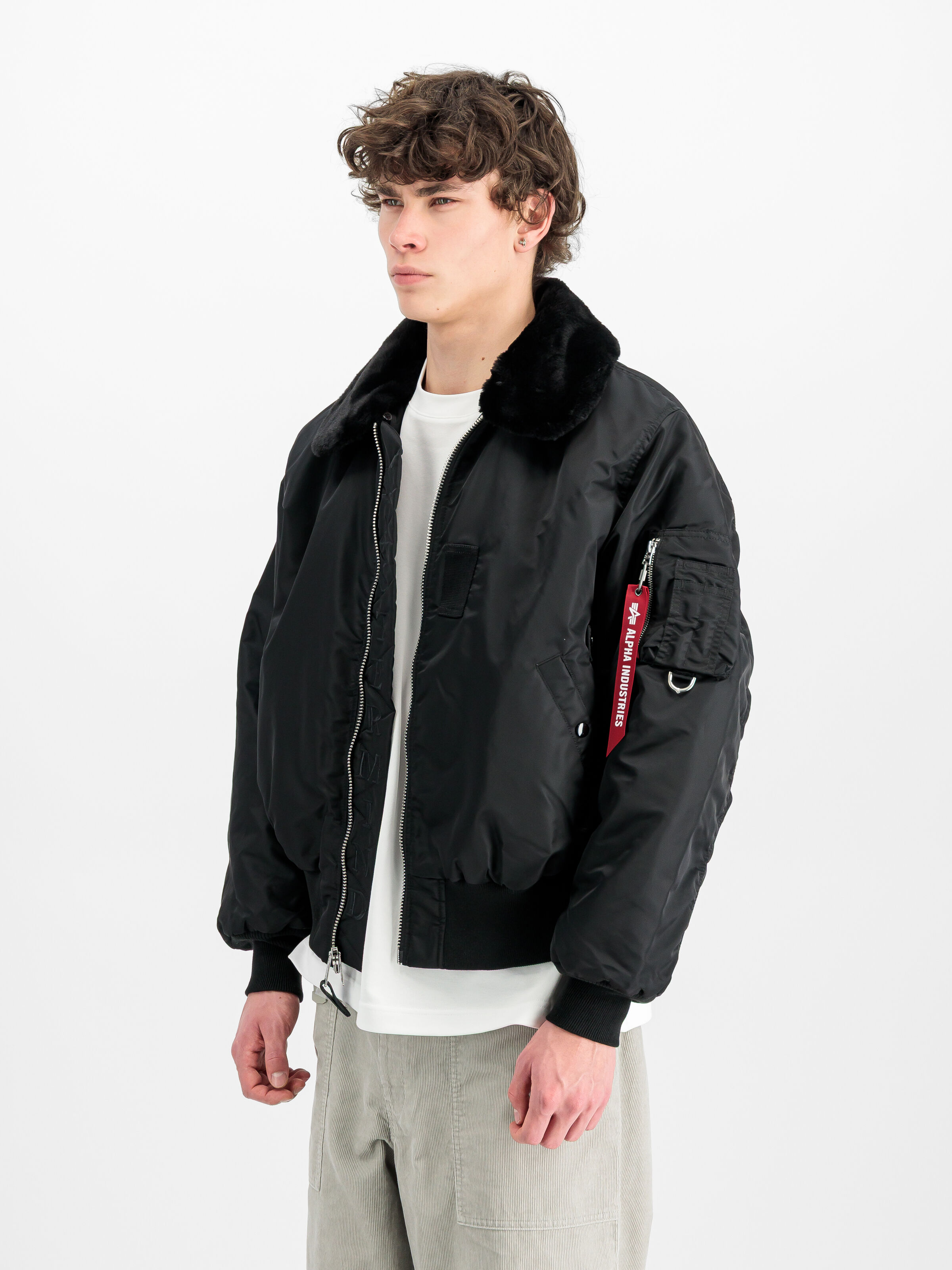ALPHA x MASTERMIND REVERSIBLE FAUX MOUTON B-15 Bomber Jacket black 258019_03_2_model_00002_215776