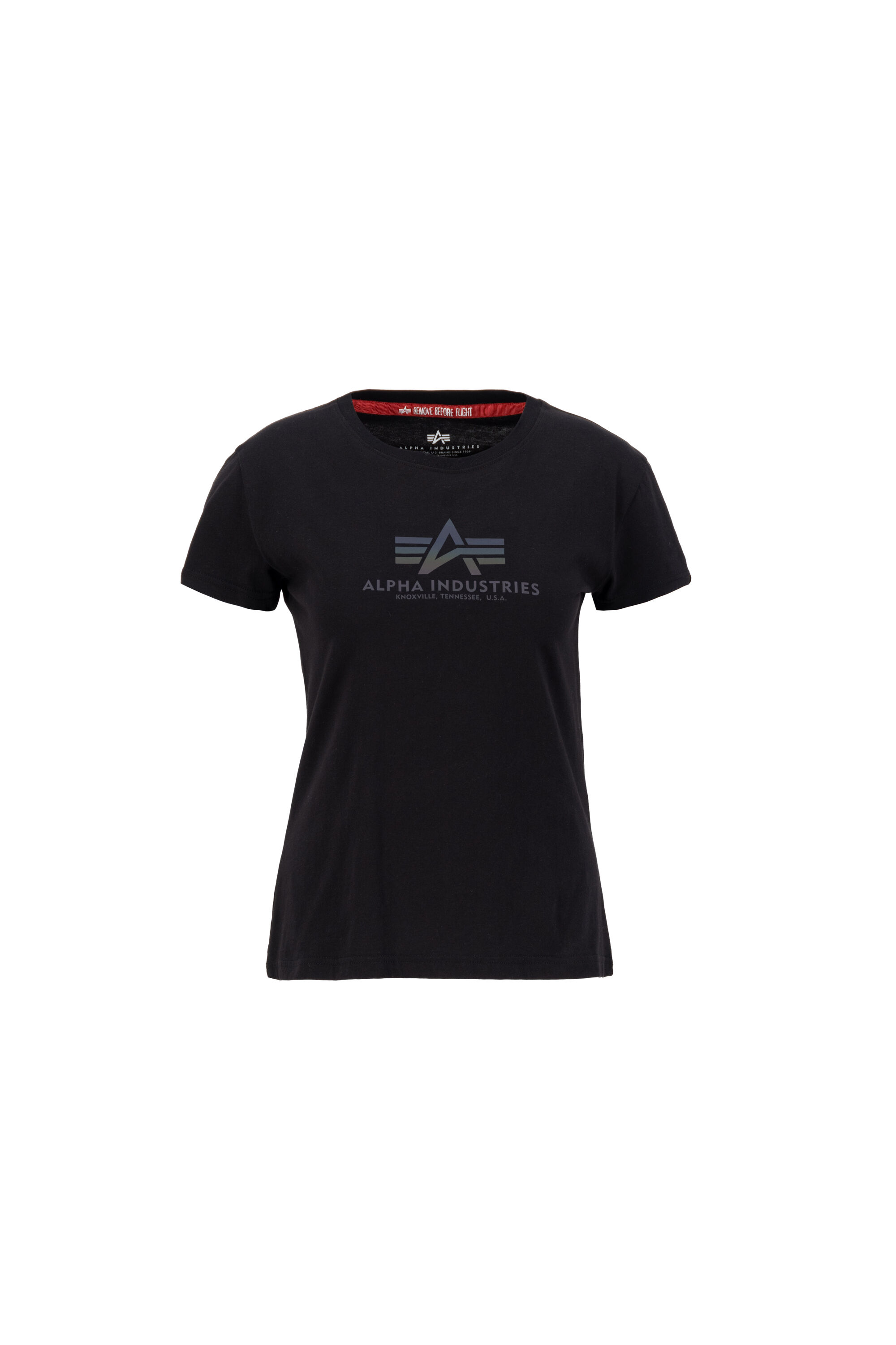 New Basic Rainbow Reflective Print Women T-Shirt black 196051RR_03_alpha_industries_new_basic_t_wmn_rainbow_refl_print_bust_front_122120.jpg