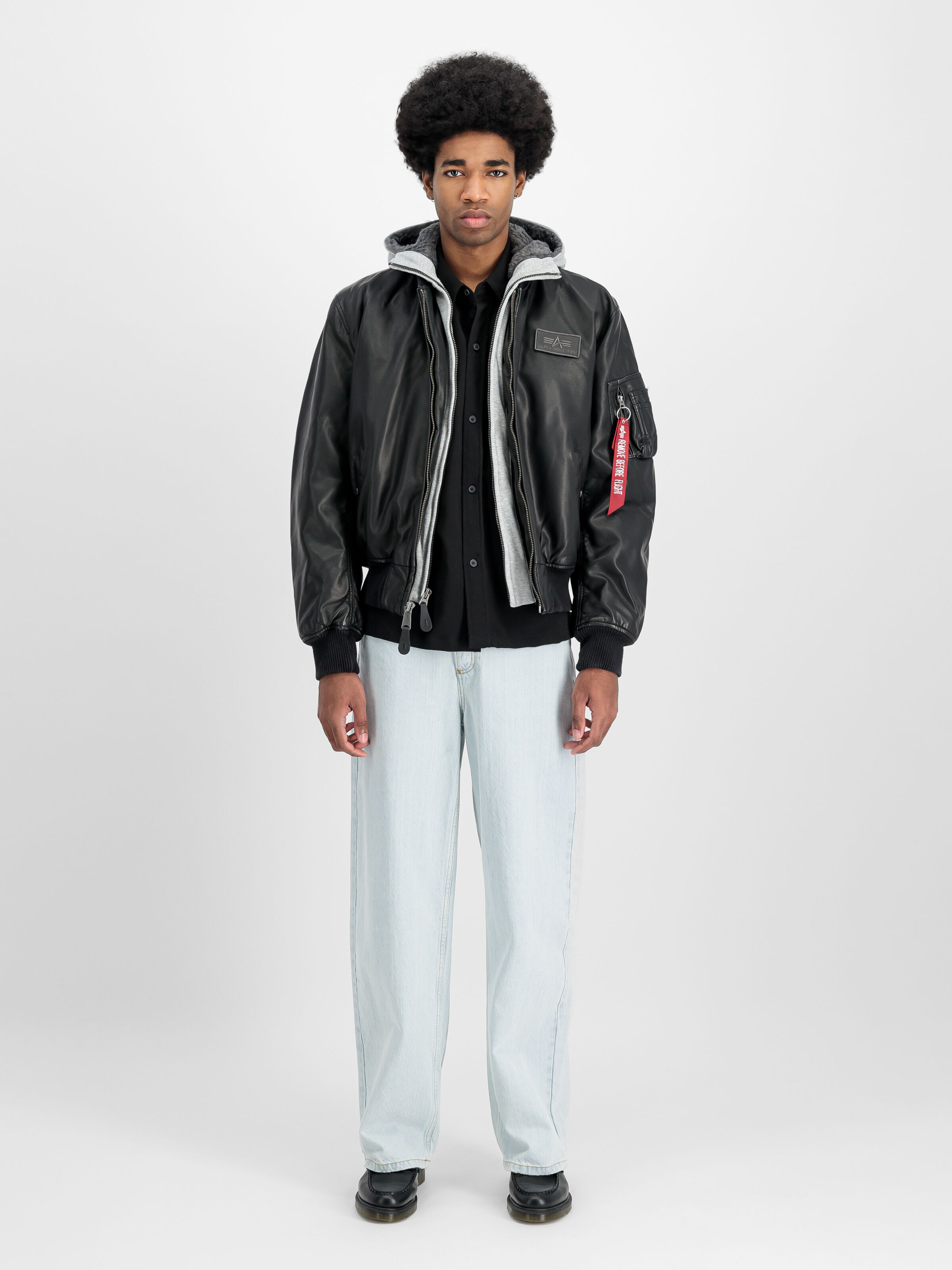MA-1 D-Tec Faux Leather Bomber Jacket black/grey 123106_198_2_model_00001_130757
