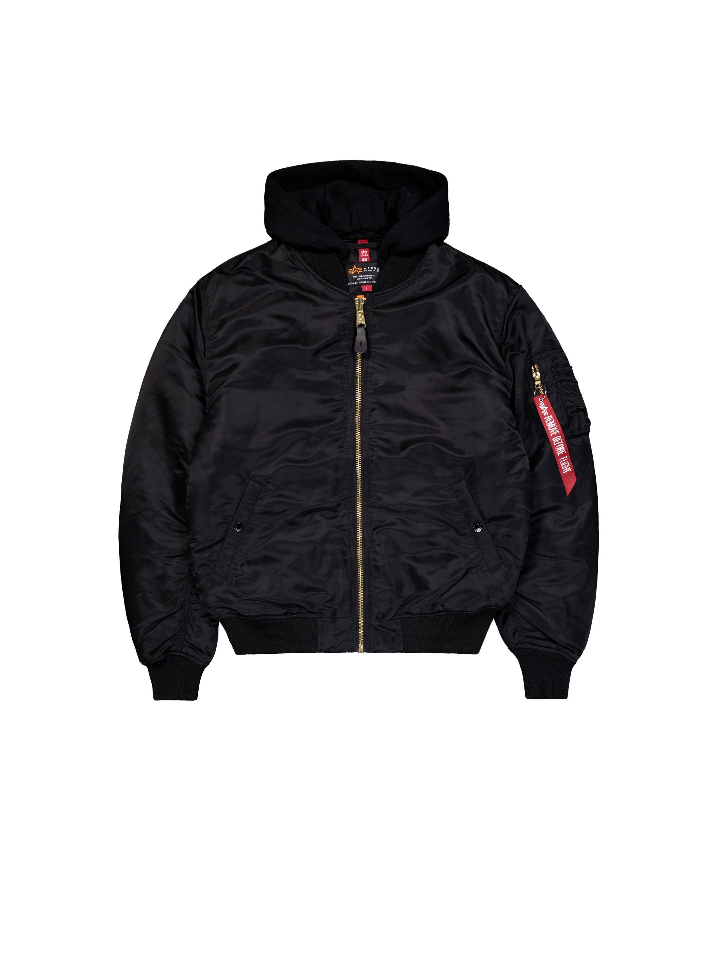 MA-1 Zip Hood Back Embroidery Bomber Jacket black MA-1 Zip Hood Back Embroidery Bomber Jacket
