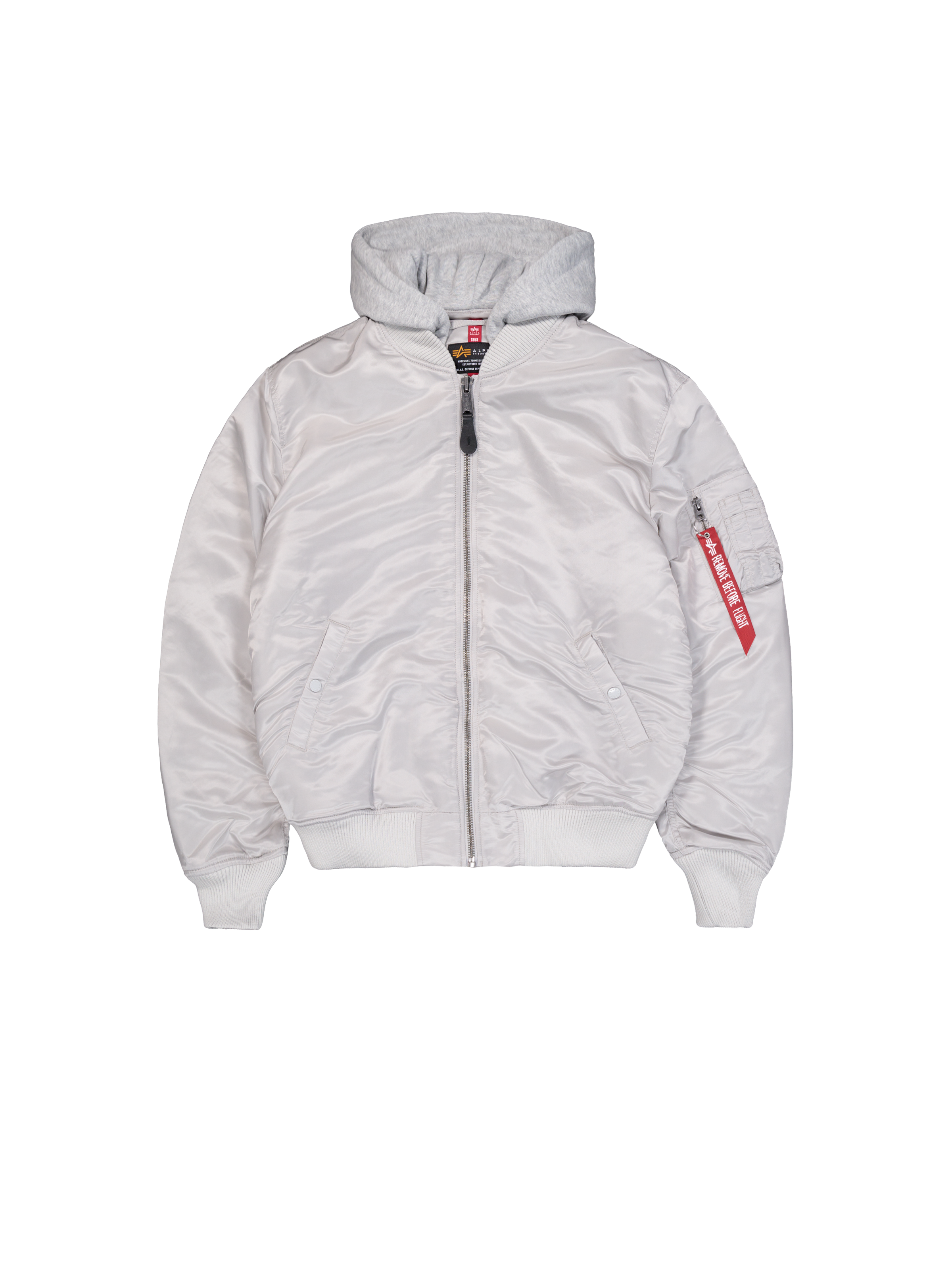 MA-1 Zip Hood Back Embroidery Bomber Jacket pastel grey