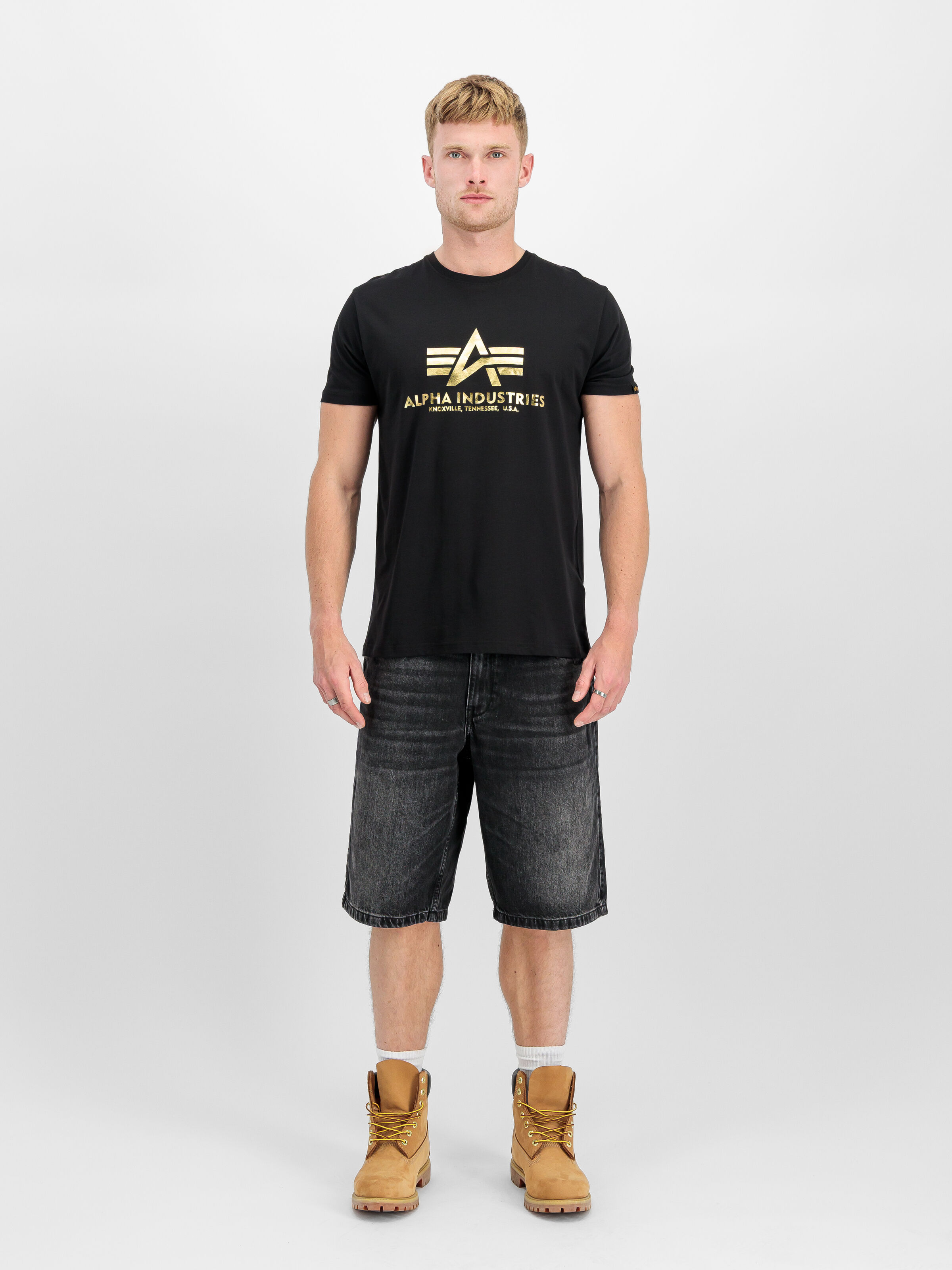 Basic Big Logo Foil Print T-Shirt black/yellow gold 100501FP_583_2_model_00001_190443