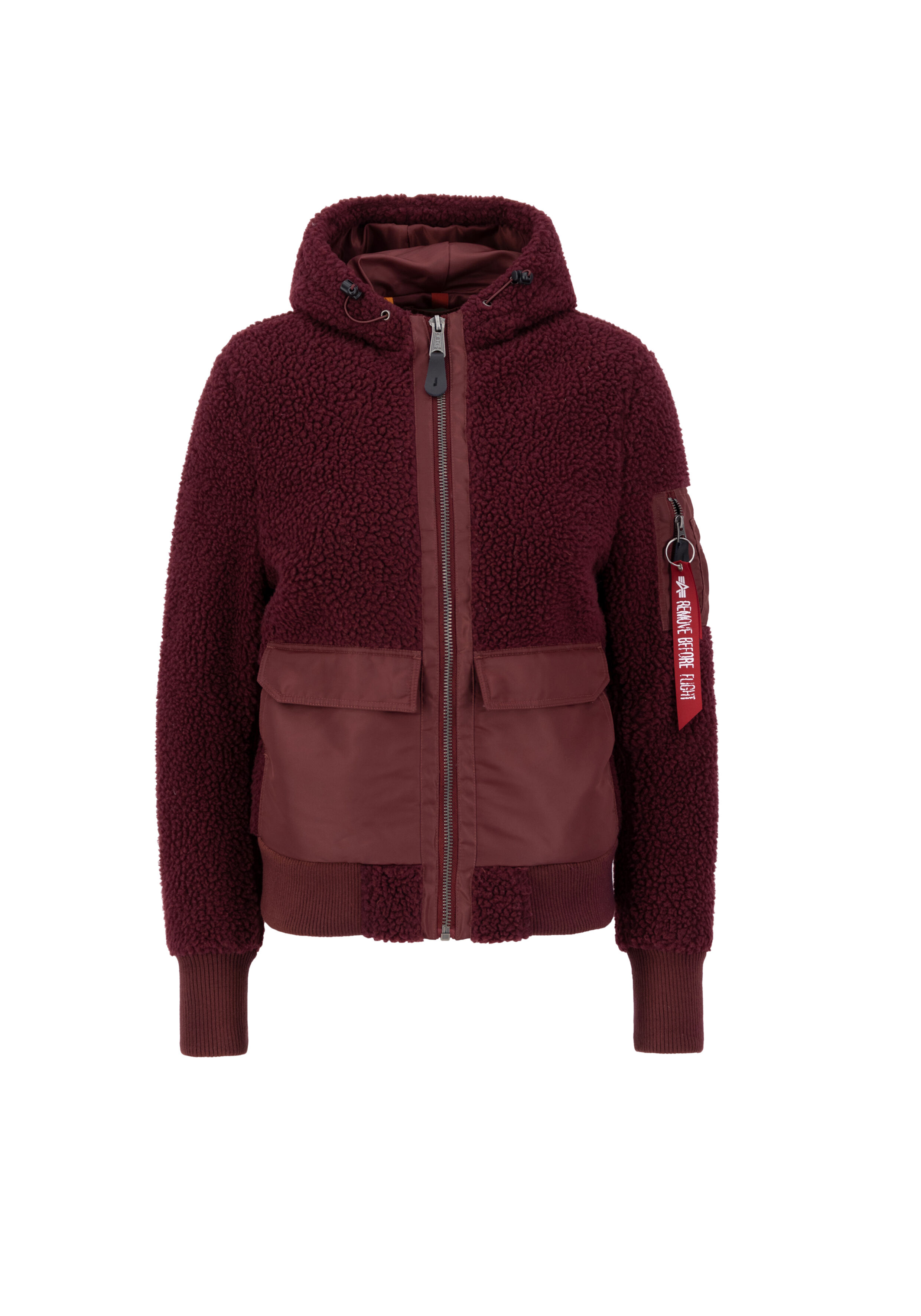 Zip Hood Teddy Bomer Jacket Women burgundy 108006_184_alpha_industries_zip_hood_teddy_wmn_bust_front_122078.jpg
