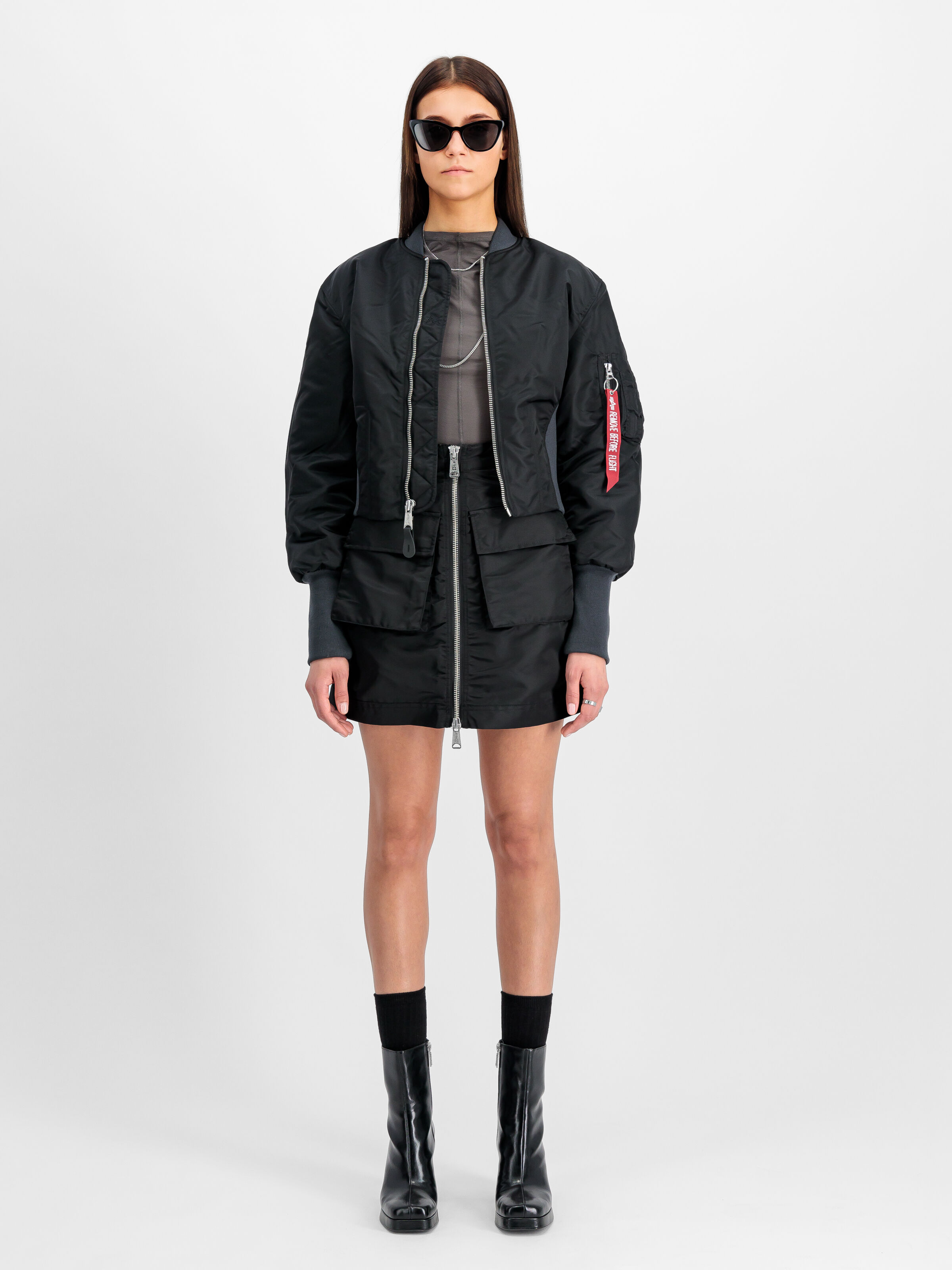 Waisted MA-1 Bomber Jacket Women black 148003_03_2_model_00001_103572