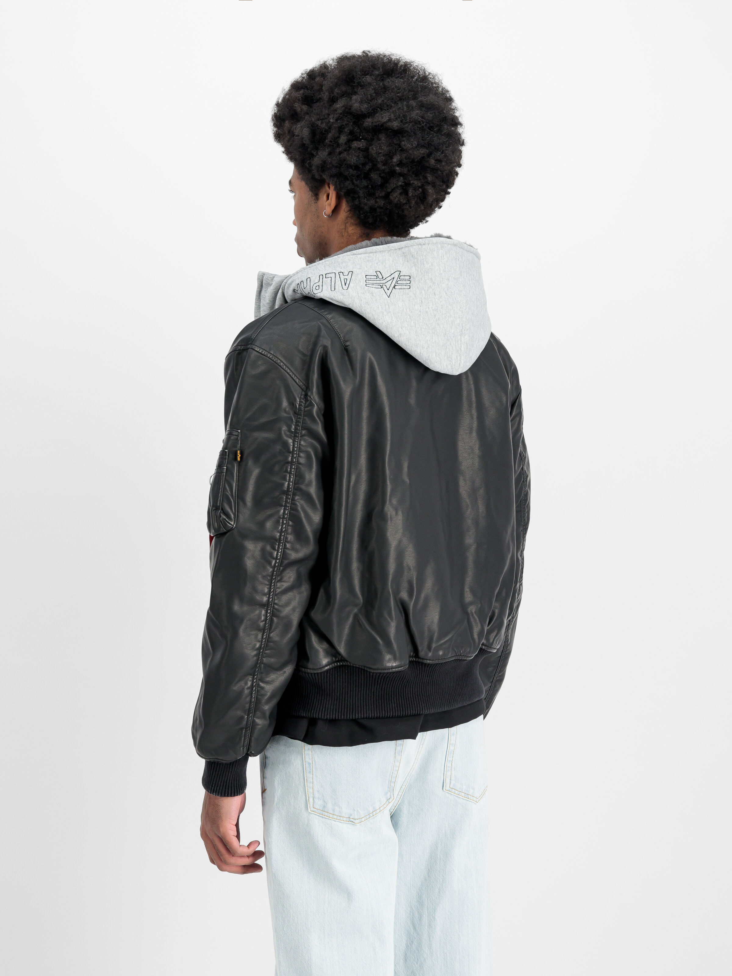 MA-1 D-Tec Faux Leather Bomber Jacket black/grey 123106_198_2_model_00004_130760