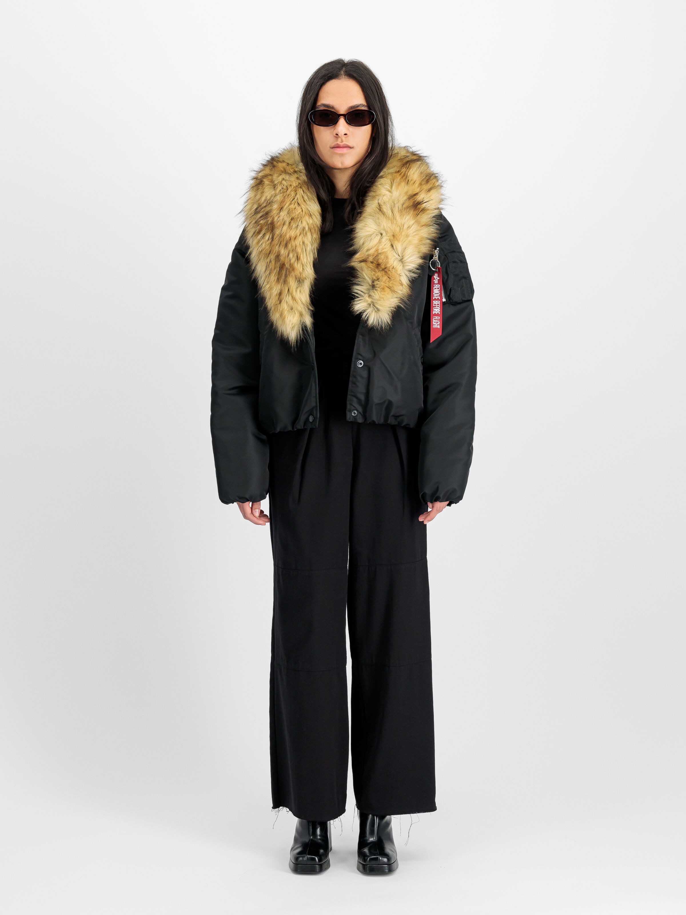 MOD Fur Bomber Jacket Women black 258009_03_2_model_00001_165066