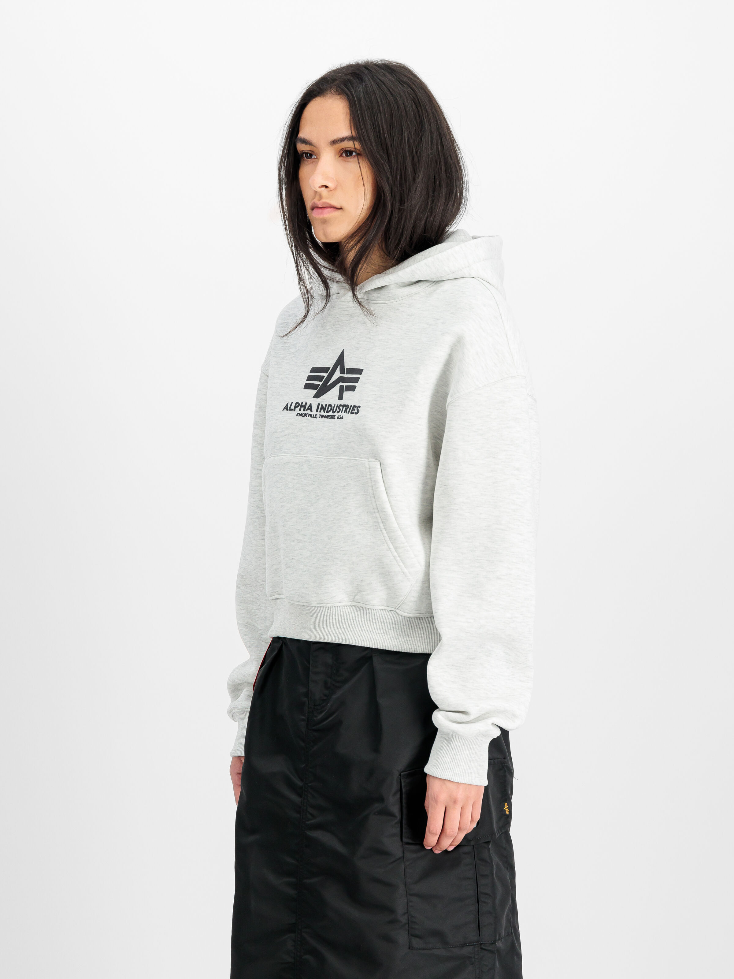 Basic Big Logo Puff Print Hoodie Women pastel grey melange 258040_752_2_model_00002_165929