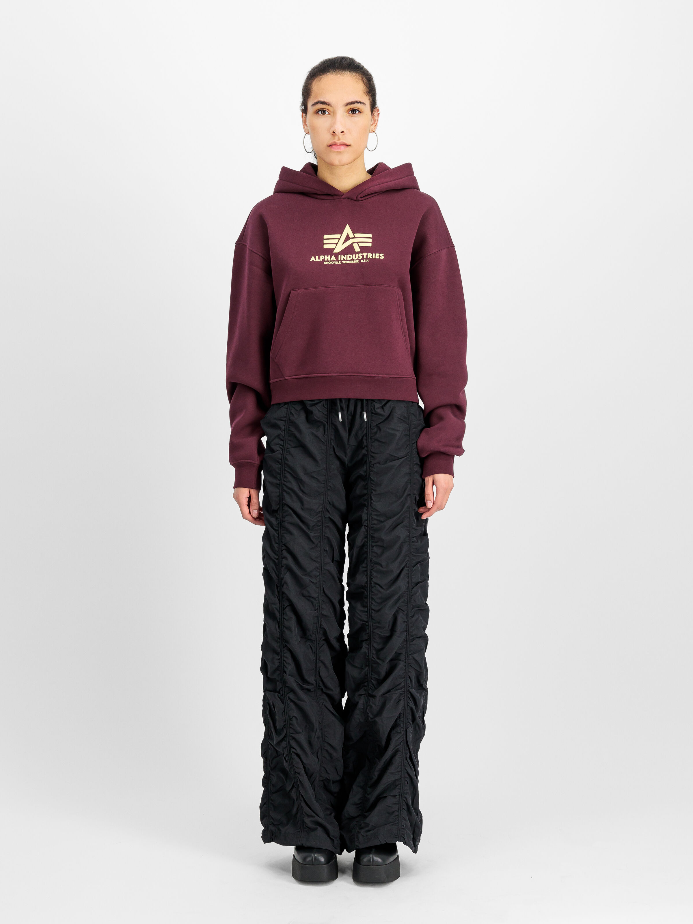 Basic Big Logo Puff Print Hoodie Women dark cherry 258040_608_2_model_00001_165858