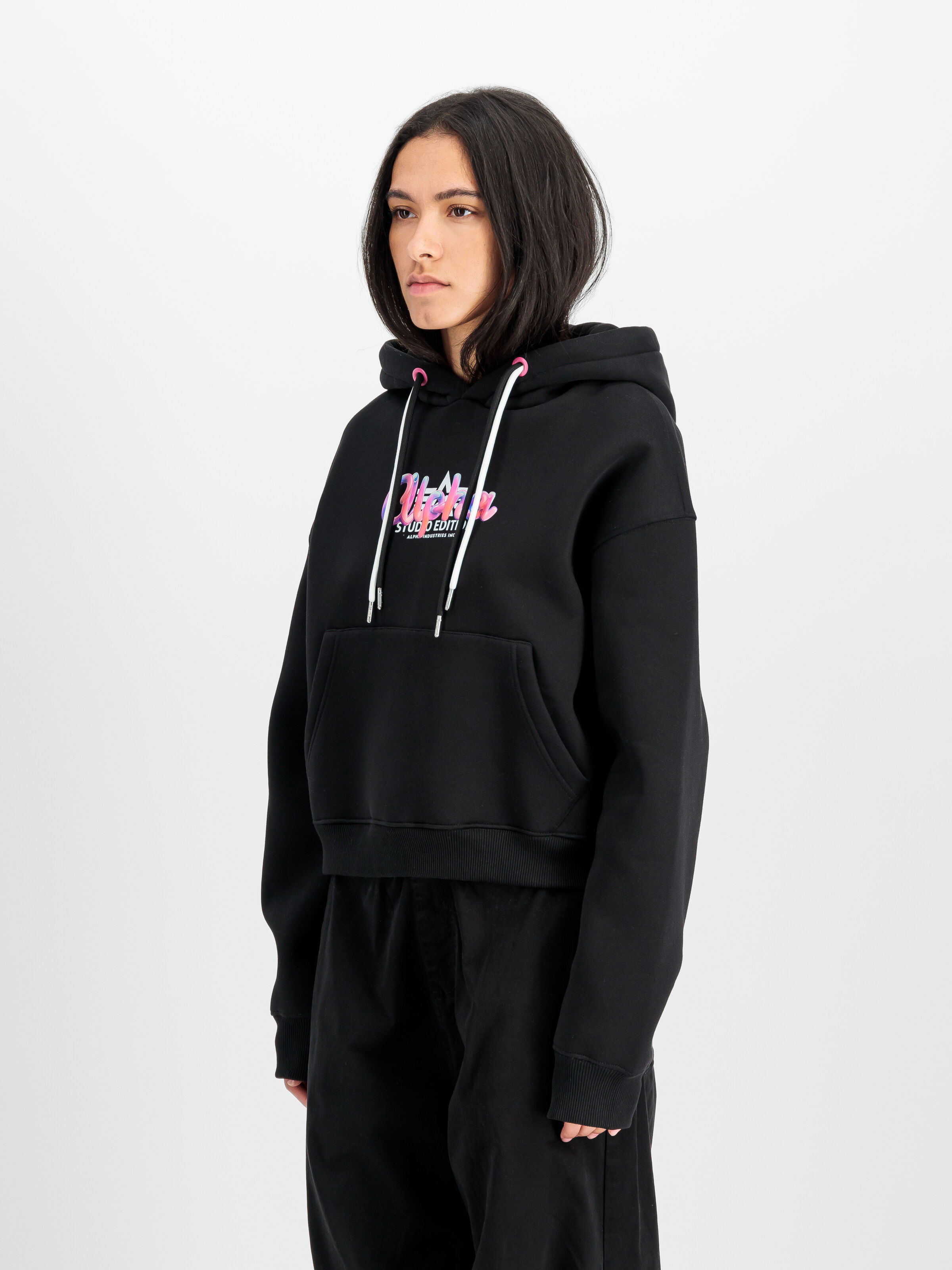Studio Rainbow Cropped Hoodie Women black 258042_03_2_model_00002_165762