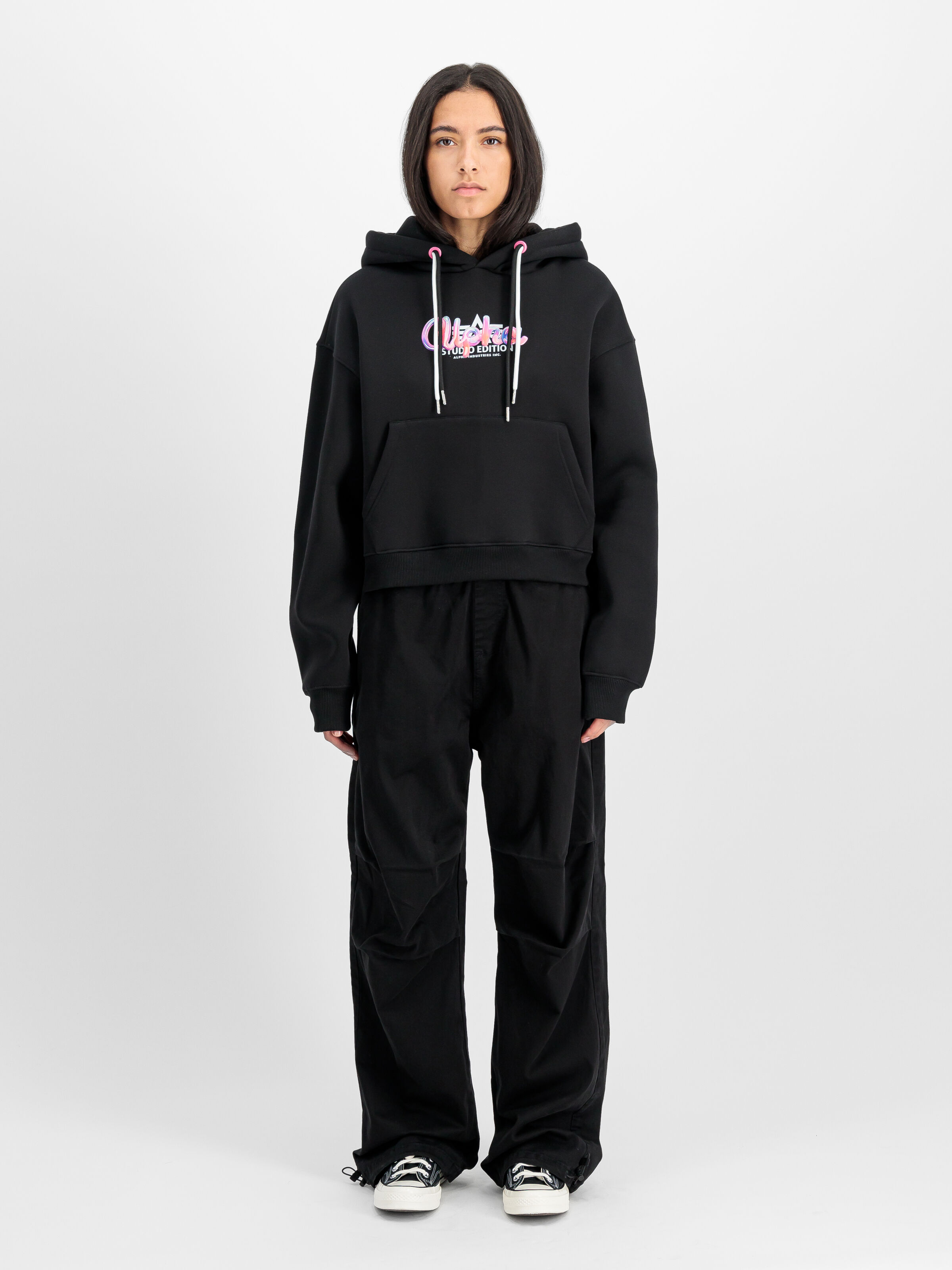 Studio Rainbow Cropped Hoodie Women black 258042_03_2_model_00001_165761