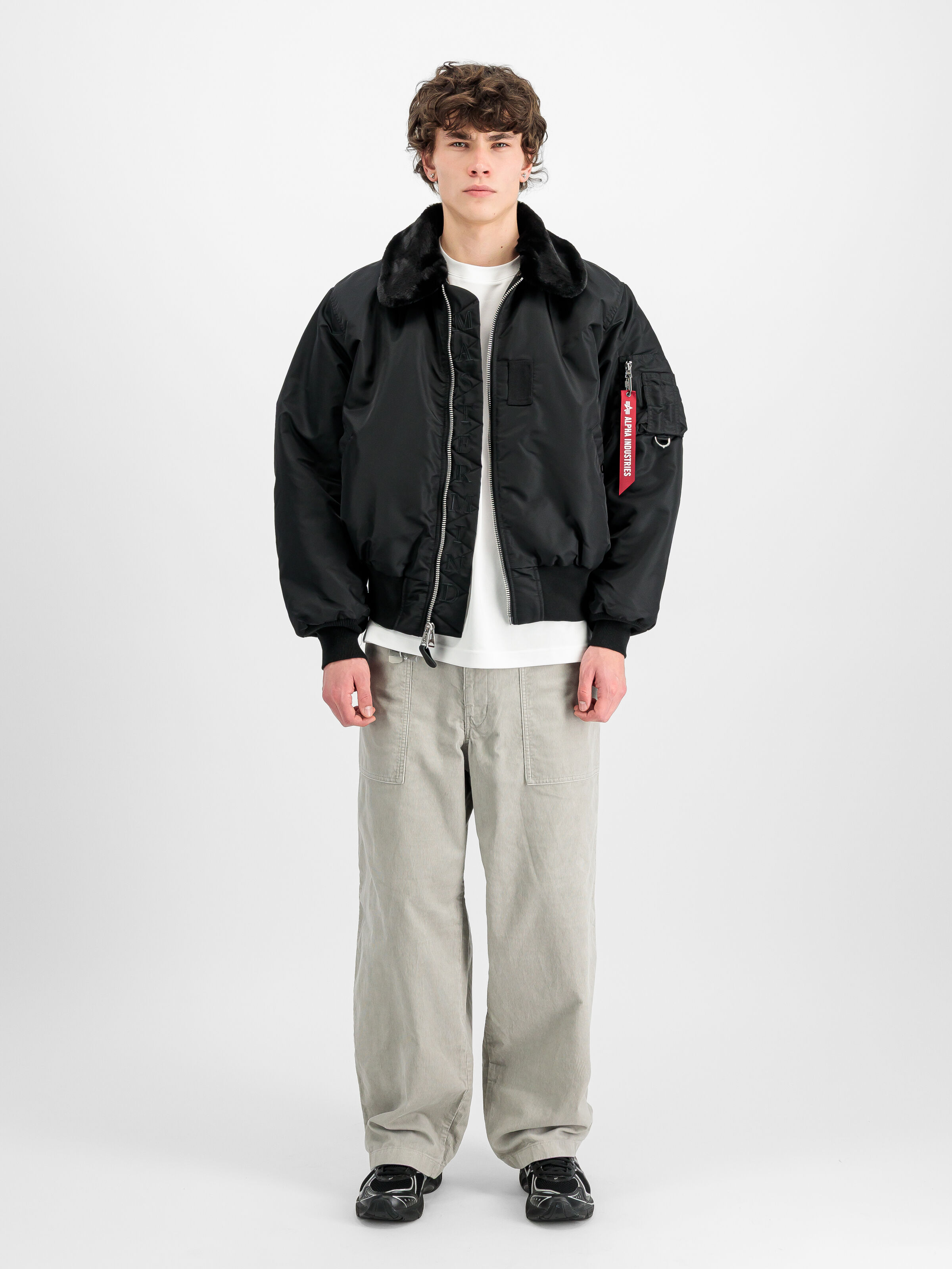 ALPHA x MASTERMIND REVERSIBLE FAUX MOUTON B-15 Bomber Jacket black 258019_03_2_model_00001_215775