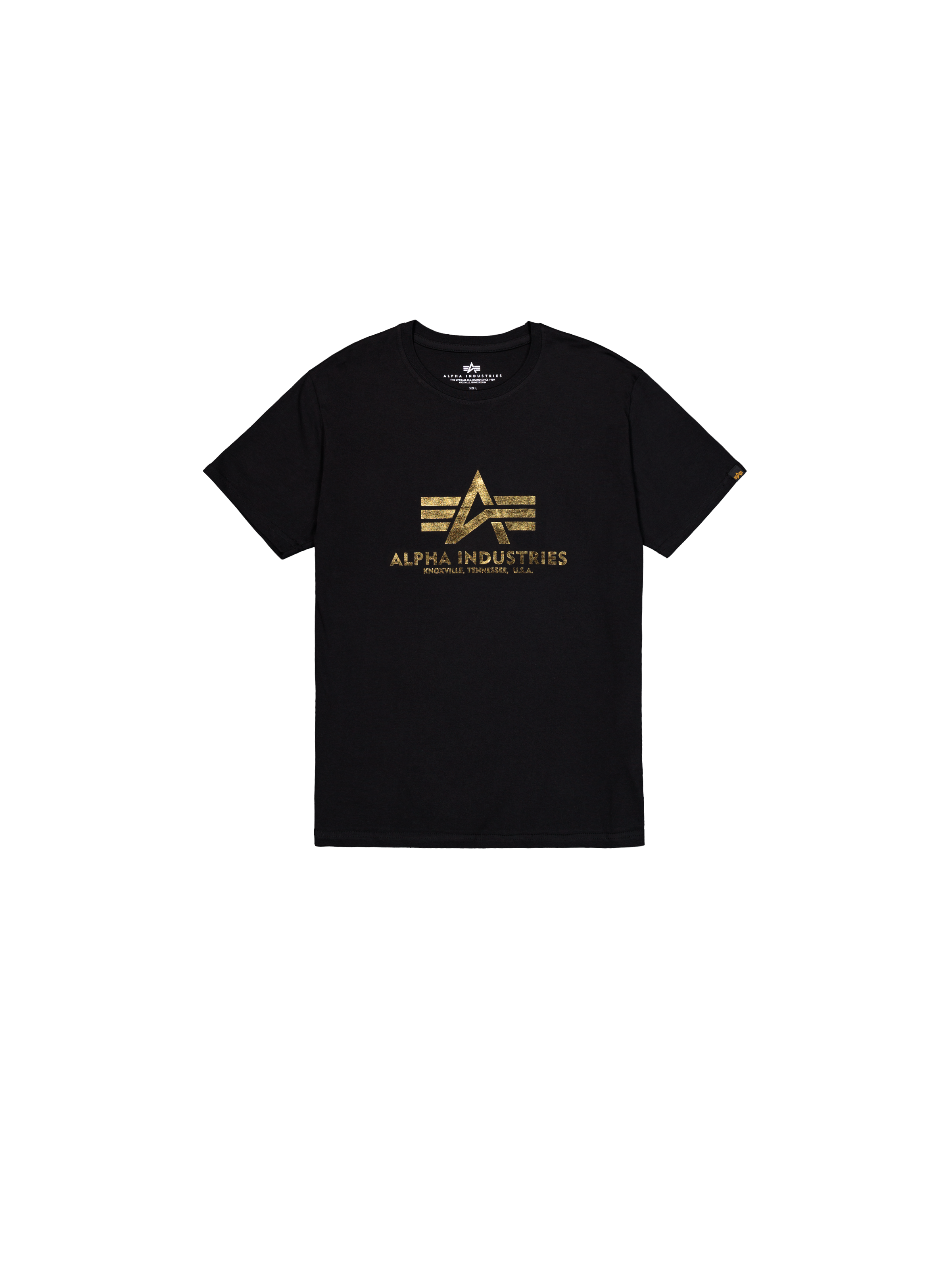 Basic Big Logo Foil Print T-Shirt black/yellow gold 100501FP_583_1_flatlay_00001_185824.png