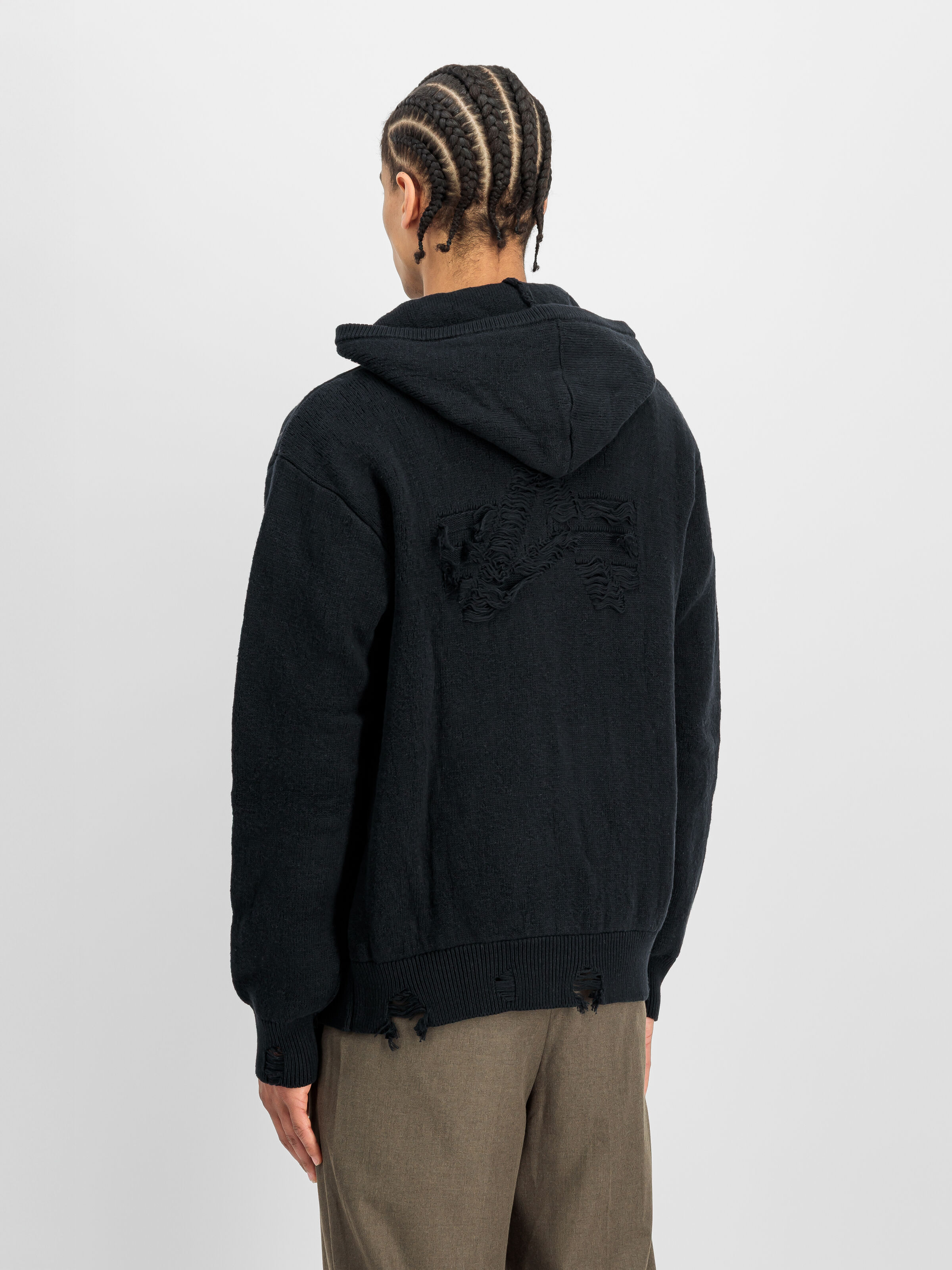Distressed Knit Hooded Jacket black 268404_03_2_model_00003_236361