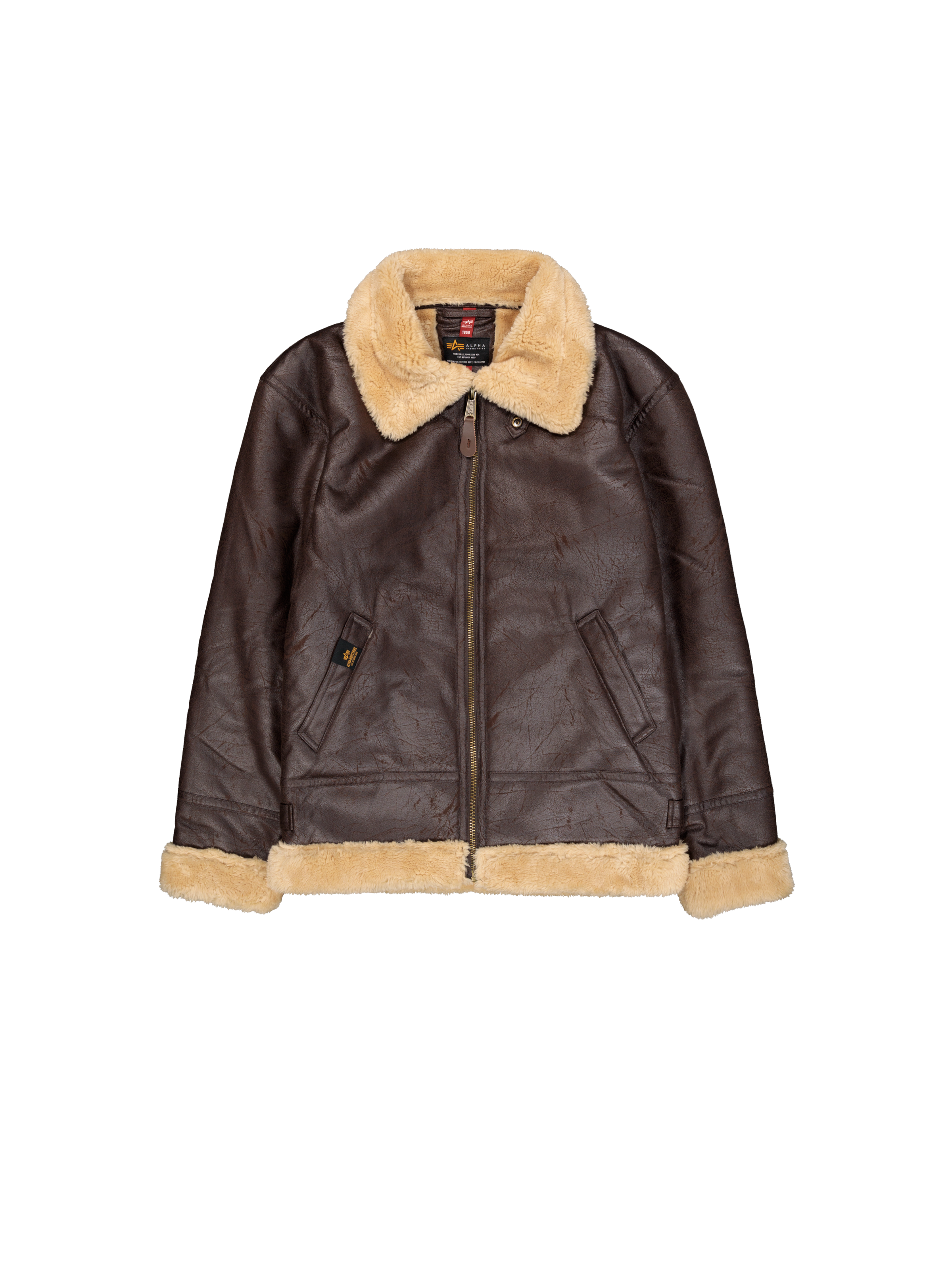 B-3 Faux Leather Bomber Jacket vintage brown