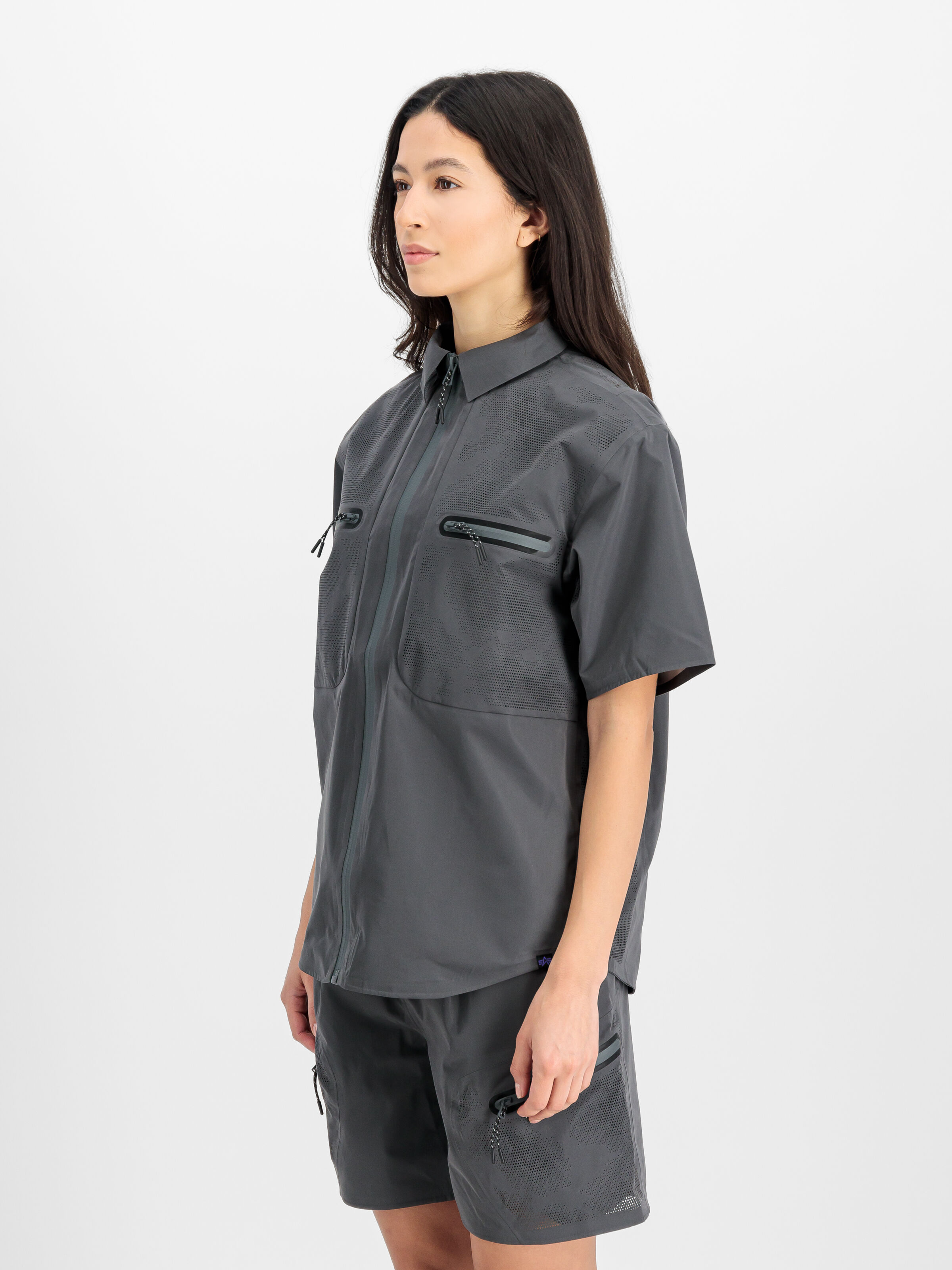 Short Sleeve Laser Cut Shirt charcoal 756122_747_2_model_00003_155269