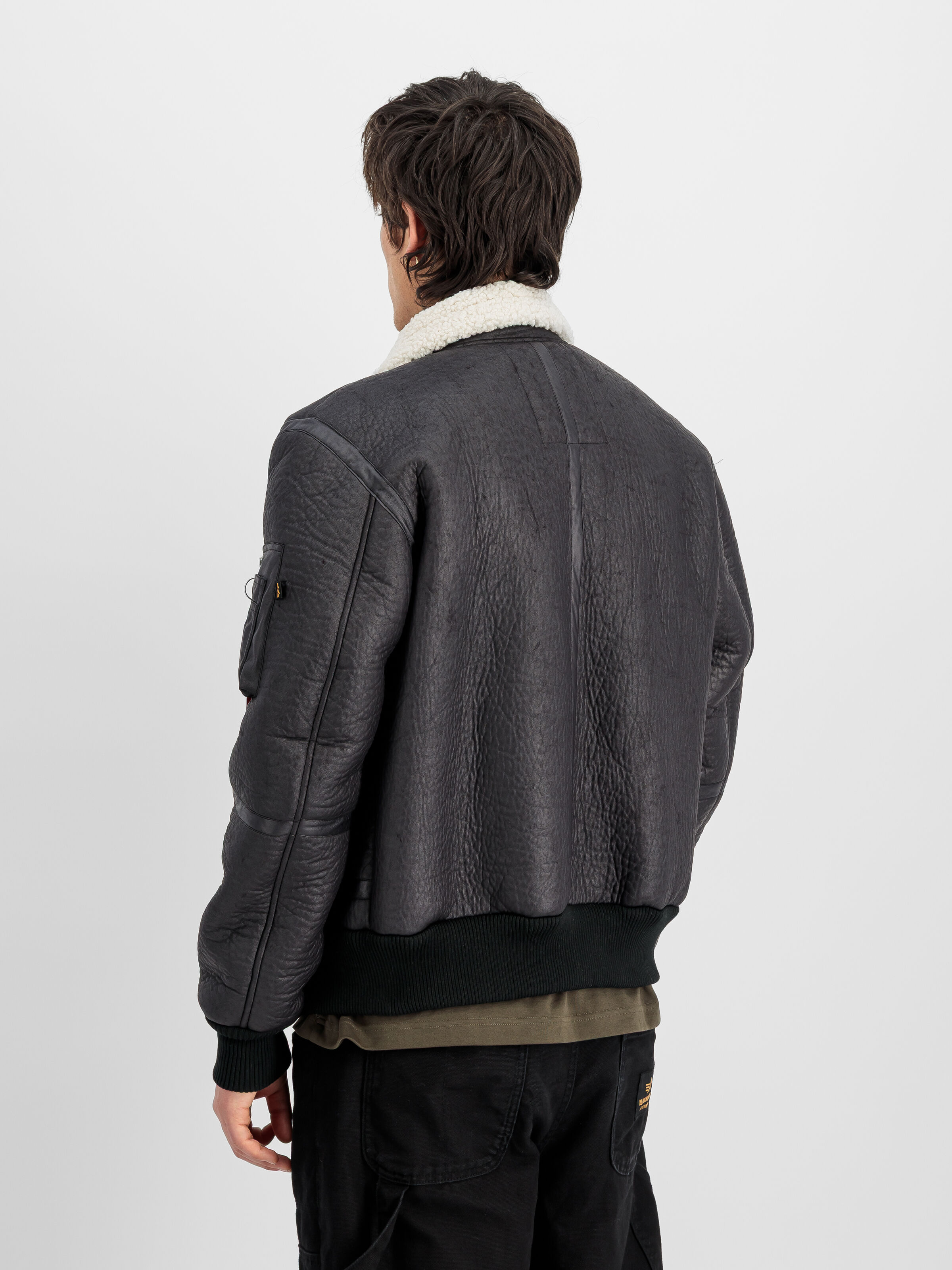 B-15-3 Faux Leather Bomber Jacket black 268129_03_2_model_00003_232564