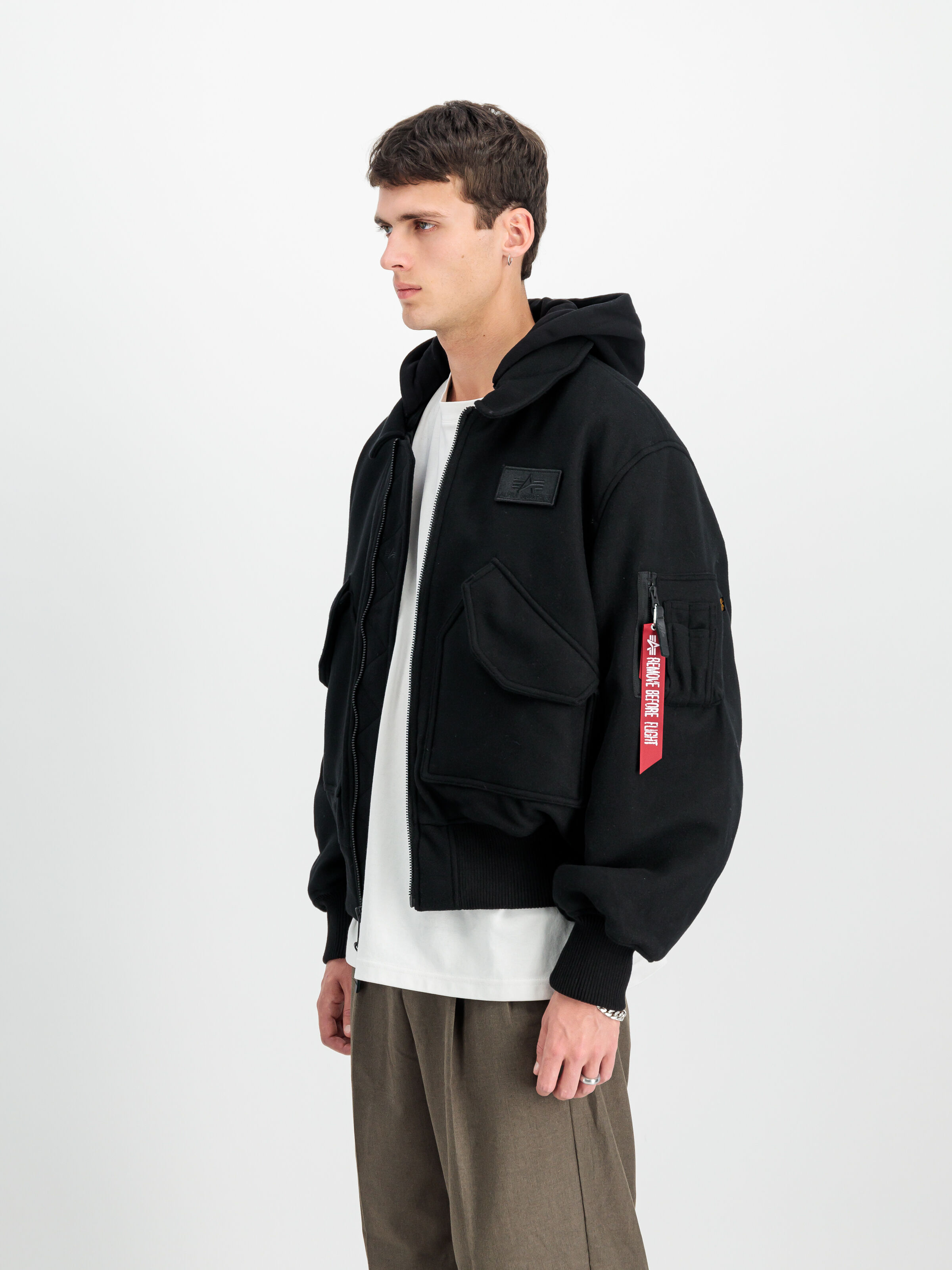 CWU Zip Hood Wool Bomber Jacket black 138109_03_2_model_00003_122391