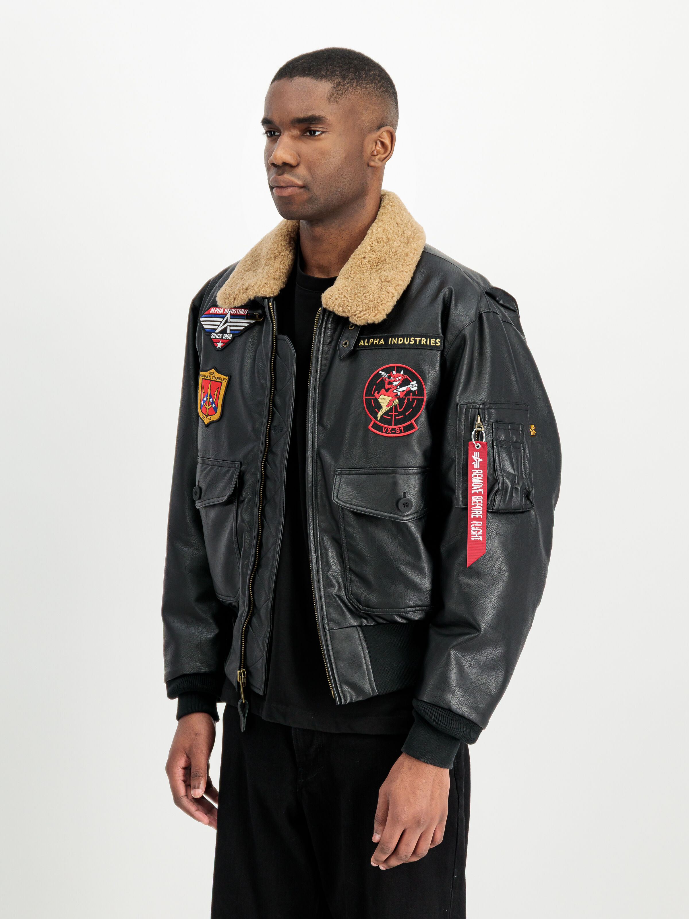 G-1 Devils Brigade Faux Leather Bomber Jacket black 268133_03_2_model_00002_227181