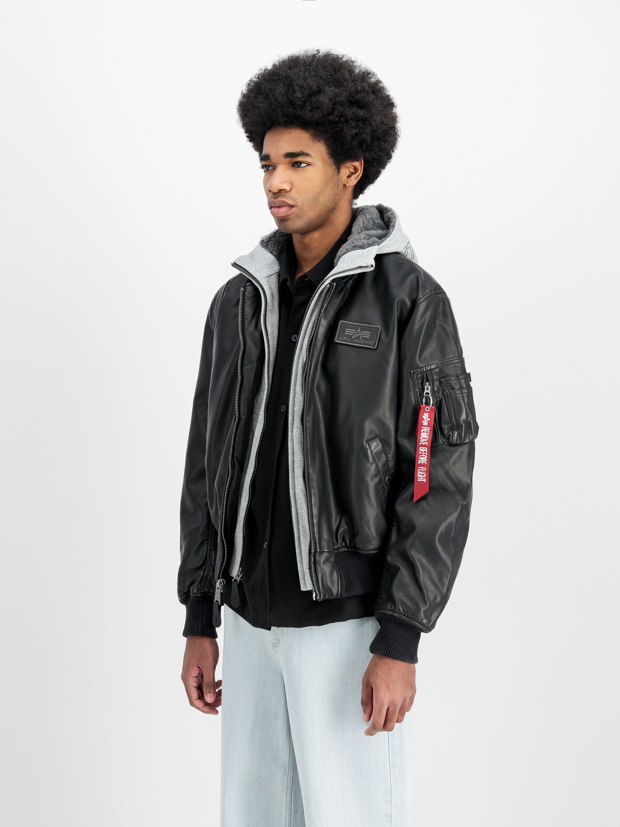 MA-1 D-Tec Faux Leather Bomber Jacket black/grey 123106_198_2_model_00003_130759