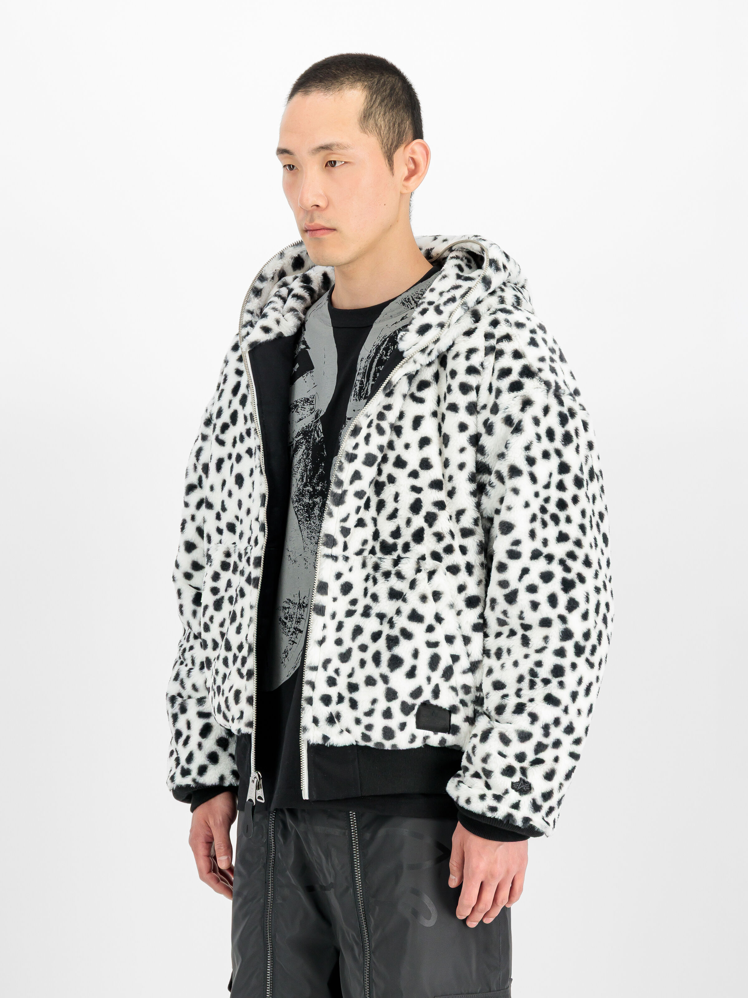 ALPHA x ICE CREAM Faux Fur Full-Zip Hoodie black/white 268370_95_2_model_00002_244818