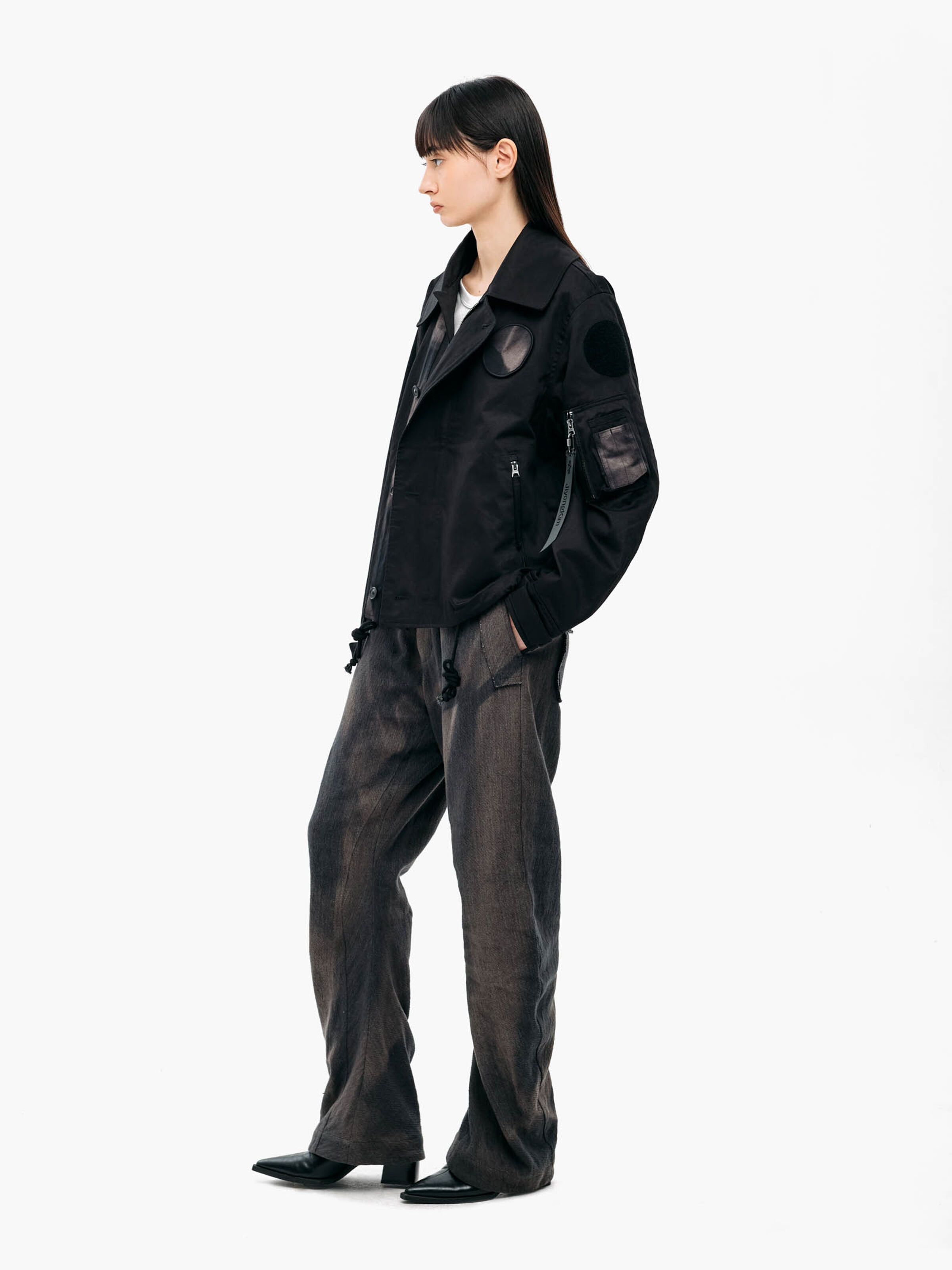 ALPHA x JIYONGKIM Sun-Bleached Wide Collar Field Jacket black 266125_03_2_model_00002_225970