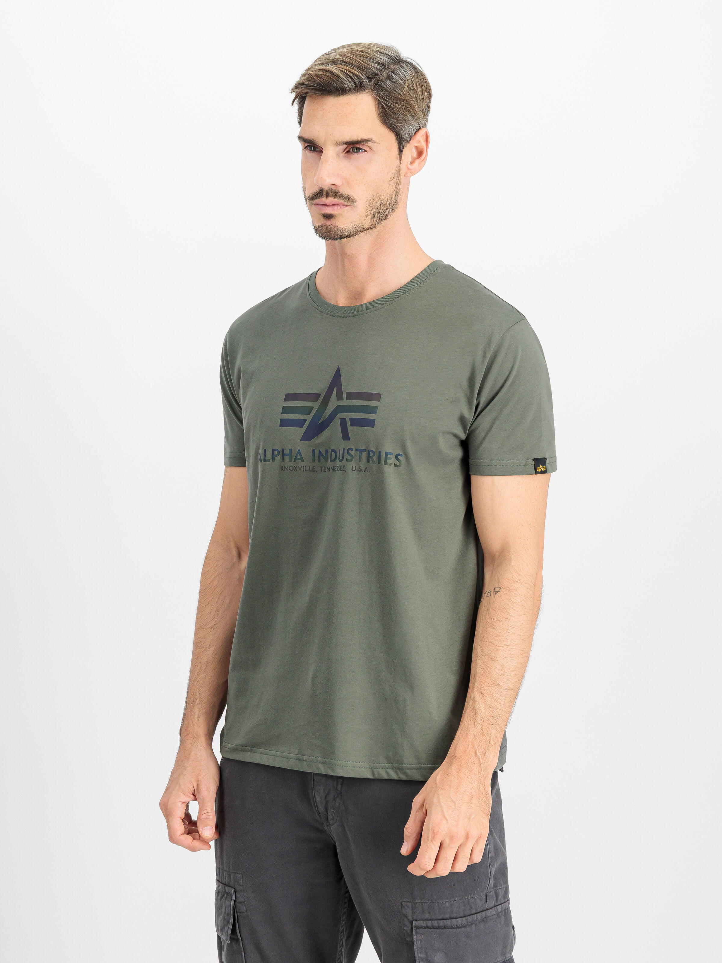 Basic Big Logo Rainbow Reflective T-Shirt vintage green 100501RR_432_2_model_00002_214563