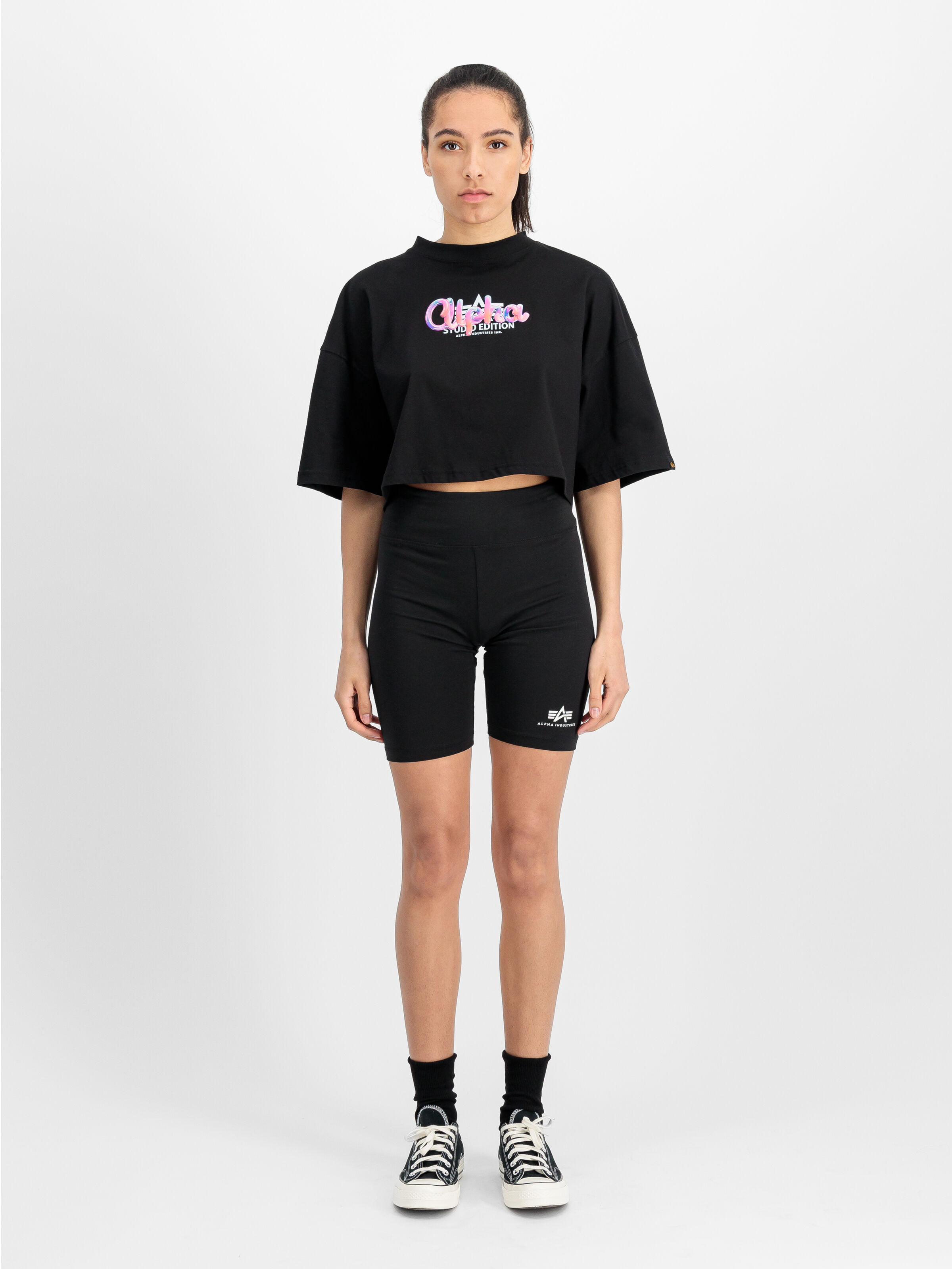 Studio Rainbow Cropped T-Shirt Women black 258064_03_2_model_00001_161202