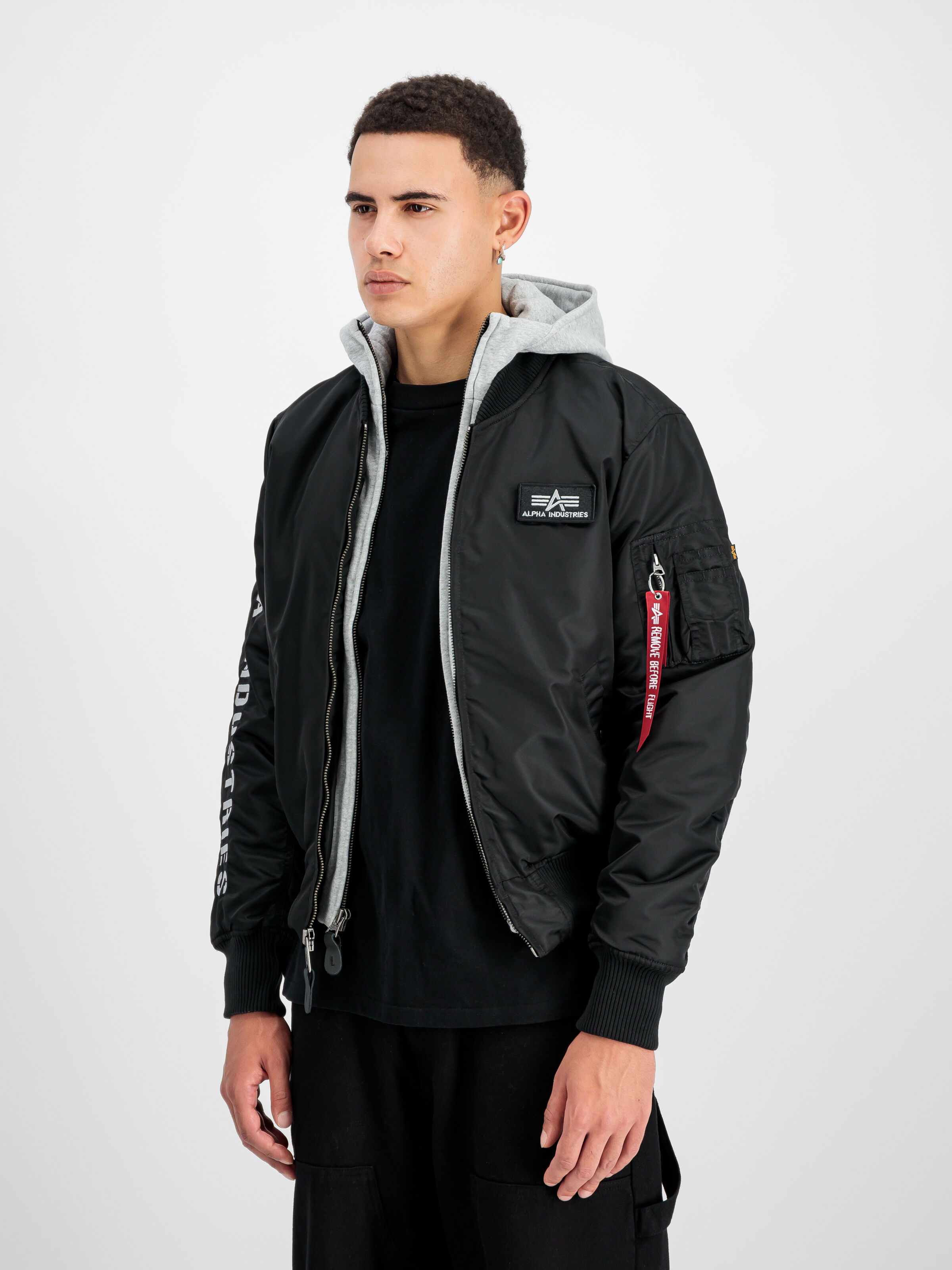 MA-1 D-Tec Sleeve Embroidery Bomber Jacket black/grey 133104_198_2_model_00002_184595