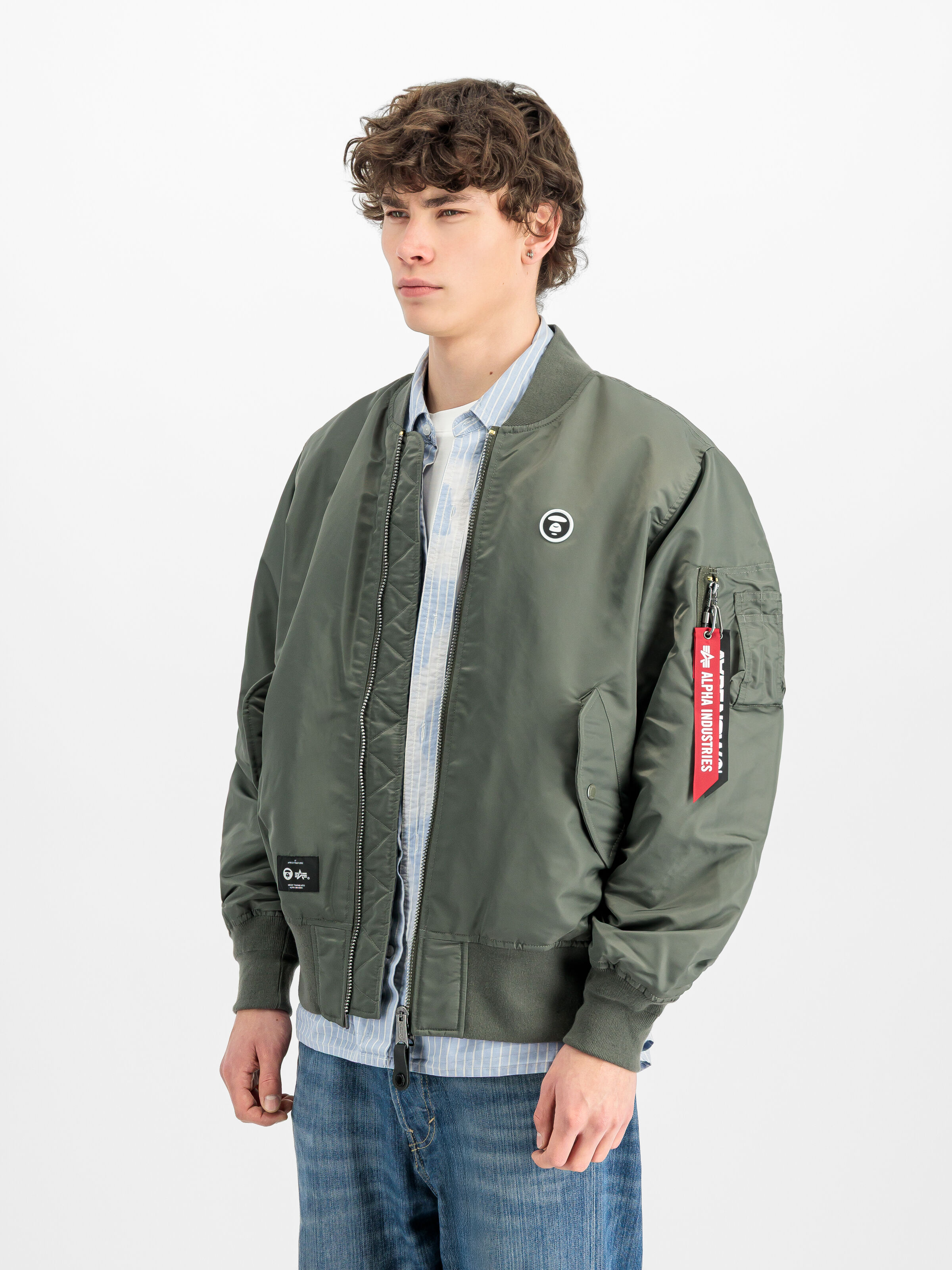 ALPHA x AAPE REVERSIBLE PADDED MA-1 Bomber Jacket castor grey 258162_777_2_model_00002_212798