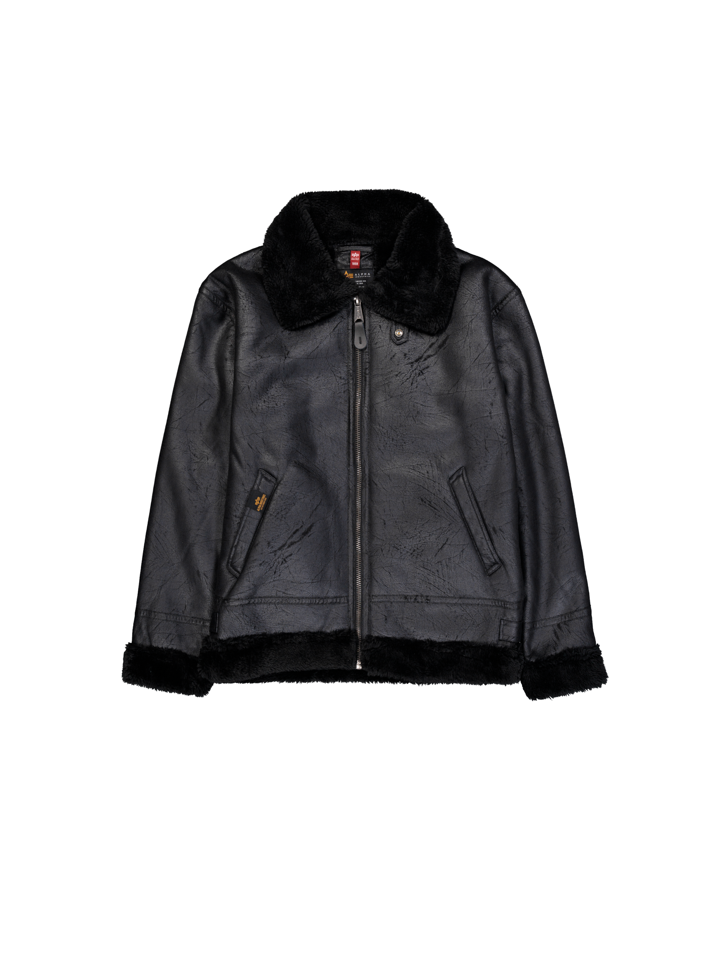 B-3 Faux Leather Bomber Jacket black/black