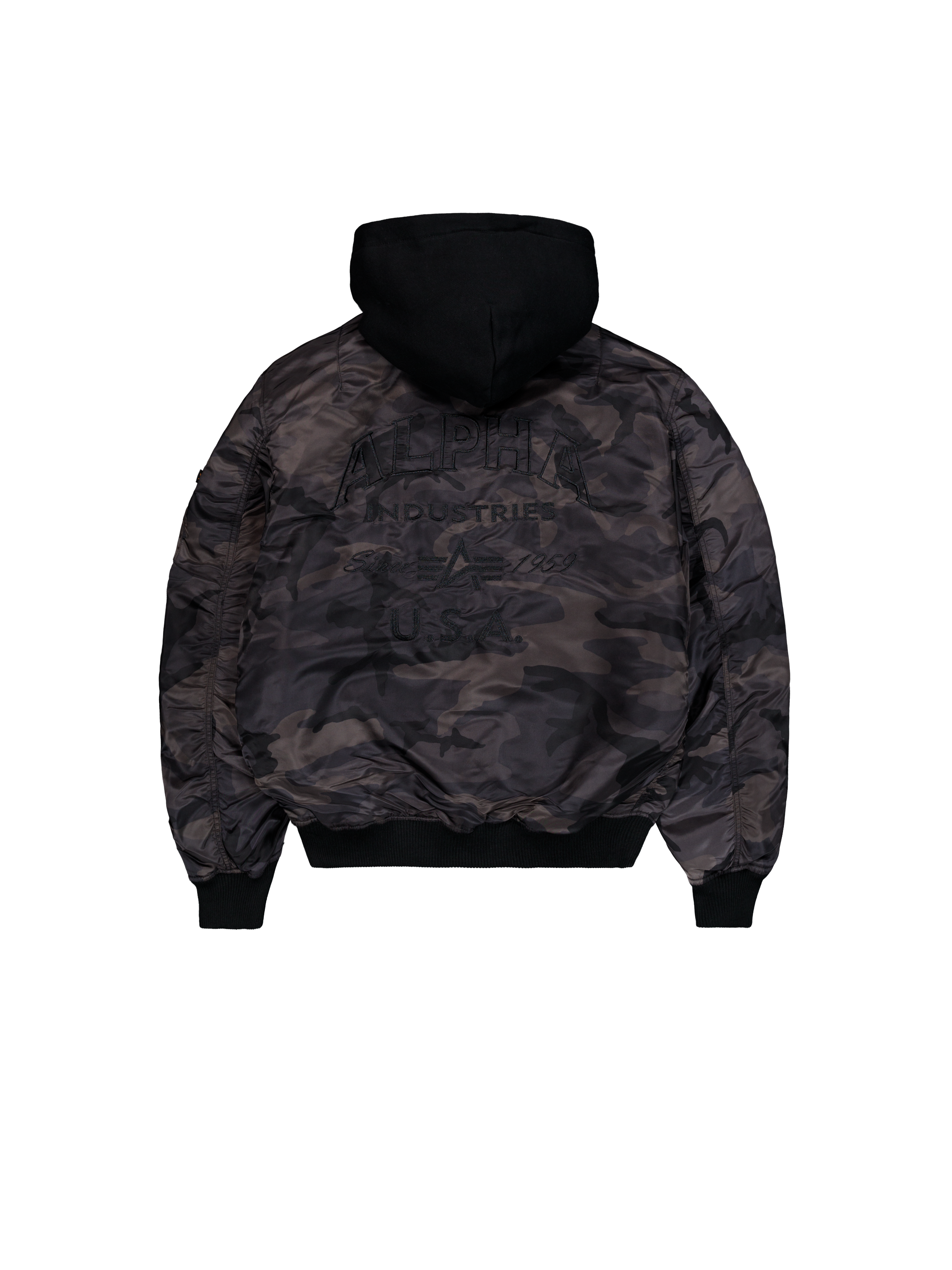 MA-1 Zip Hood Back Embroidery Camo Bomber Jacket black camo 138105C_125_1_flatlay_00002_102568