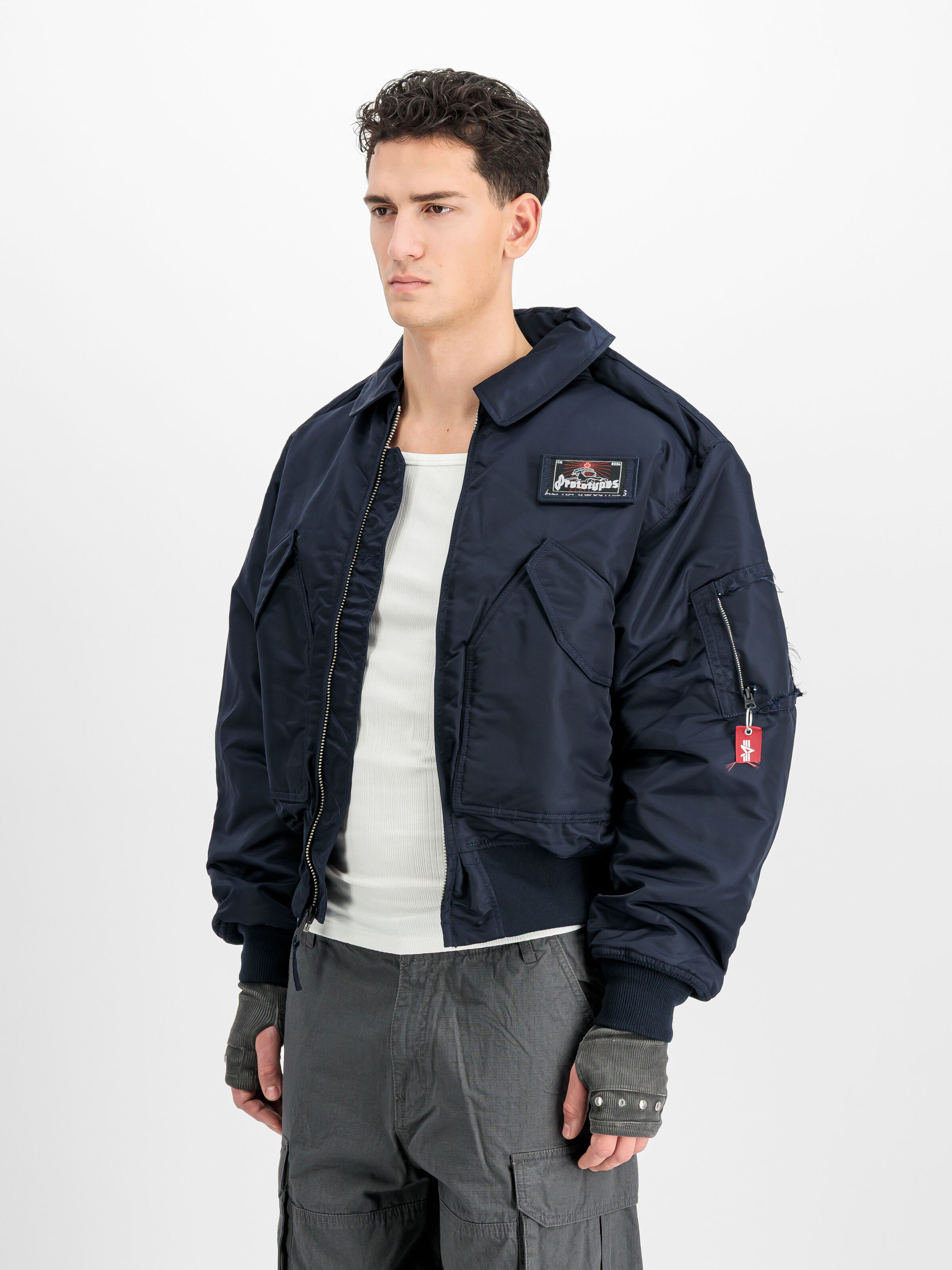 ALPHA x PROTOTYPES CWU-45 Outline Bomber Jacket navy 258164_02_2_model_00003_223959