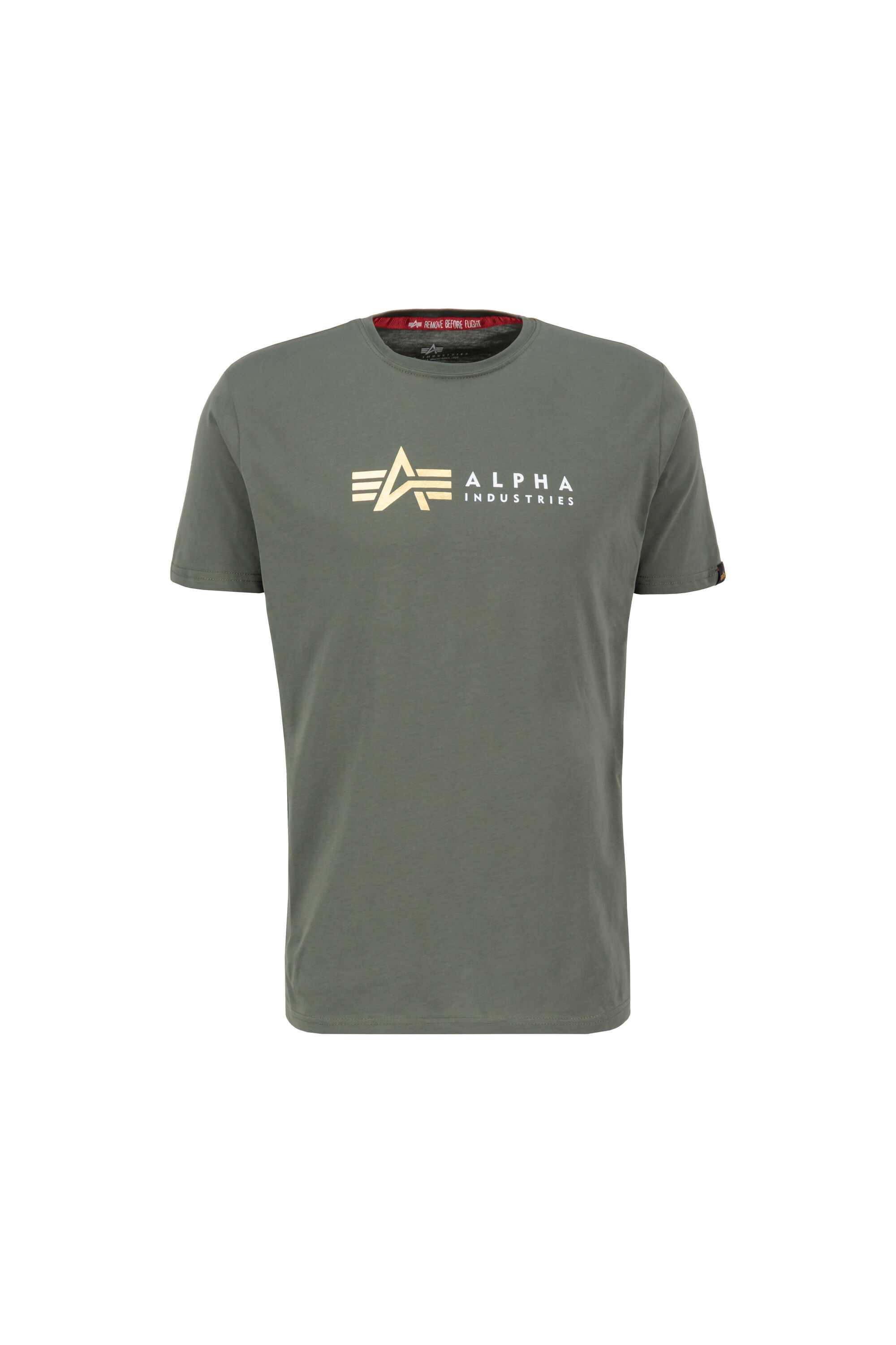 Alpha Label Foil Print T-Shirt dark olive 118502FP_142_001_124129.jpg