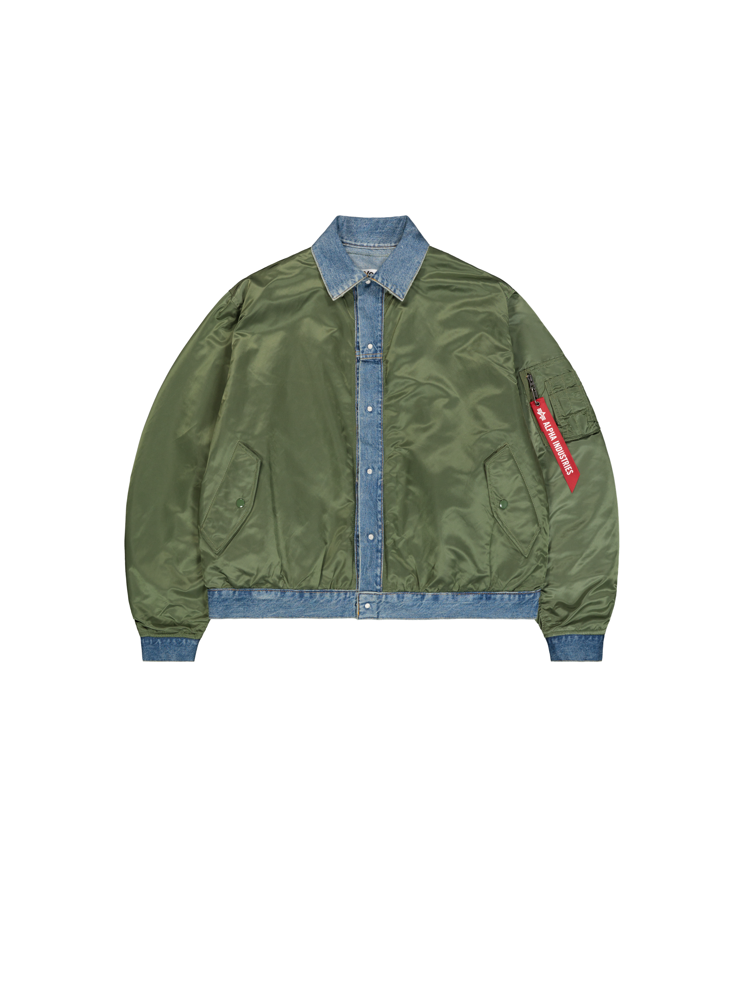 ALPHA x EYE JUNYA WATANABE MA-1 Bomber Jacket sage green/indigo 268171_01_1_flatlay_00001_227779.png