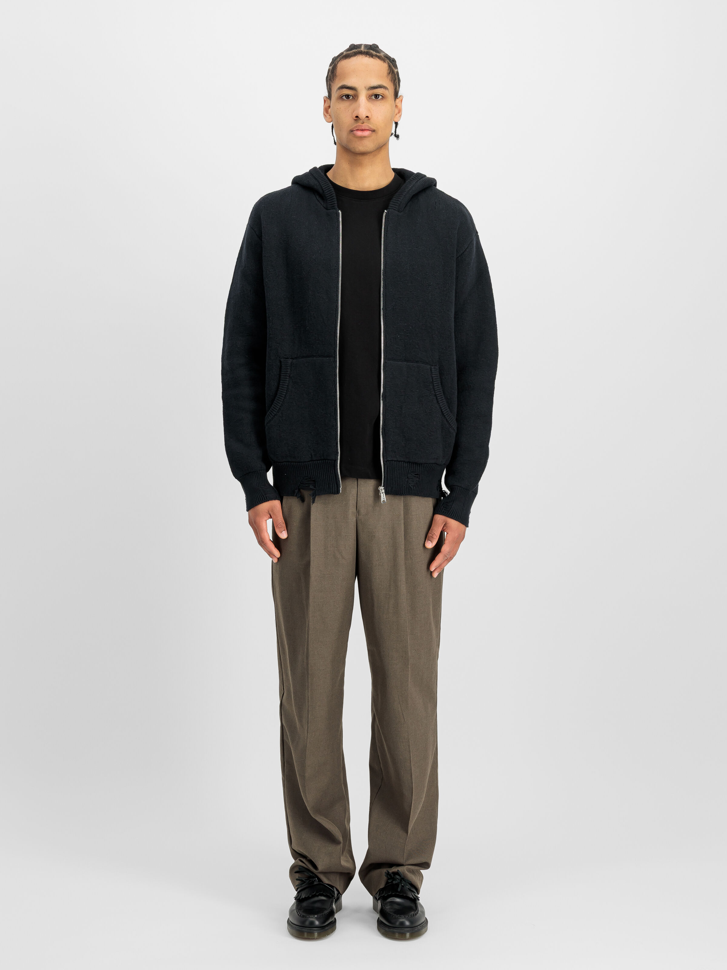 Distressed Knit Hooded Jacket black 268404_03_2_model_00001_236359