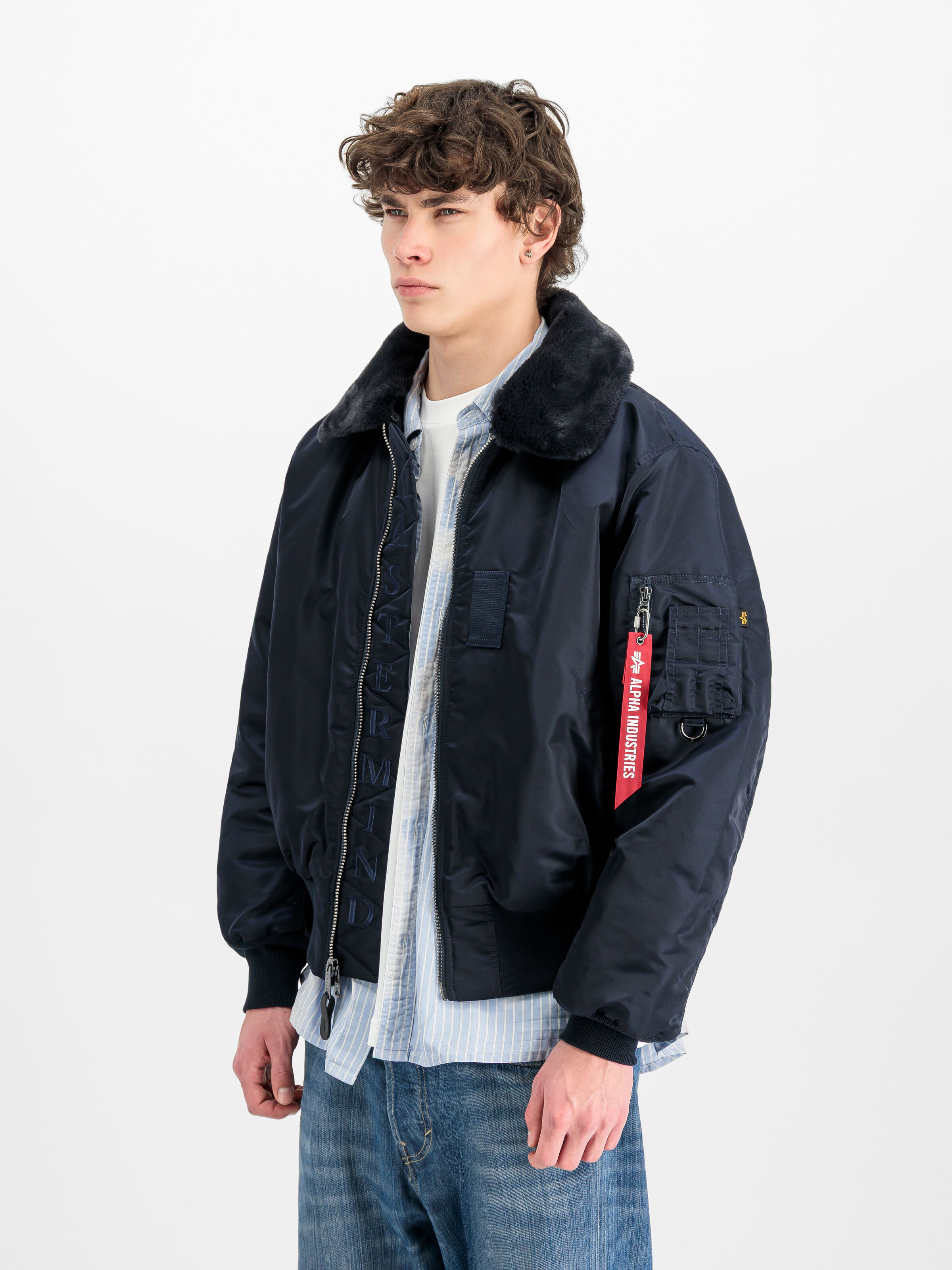ALPHA x MASTERMIND REVERSIBLE FAUX MOUTON B-15 Bomber Jacket navy 258019_02_2_model_00002_215769