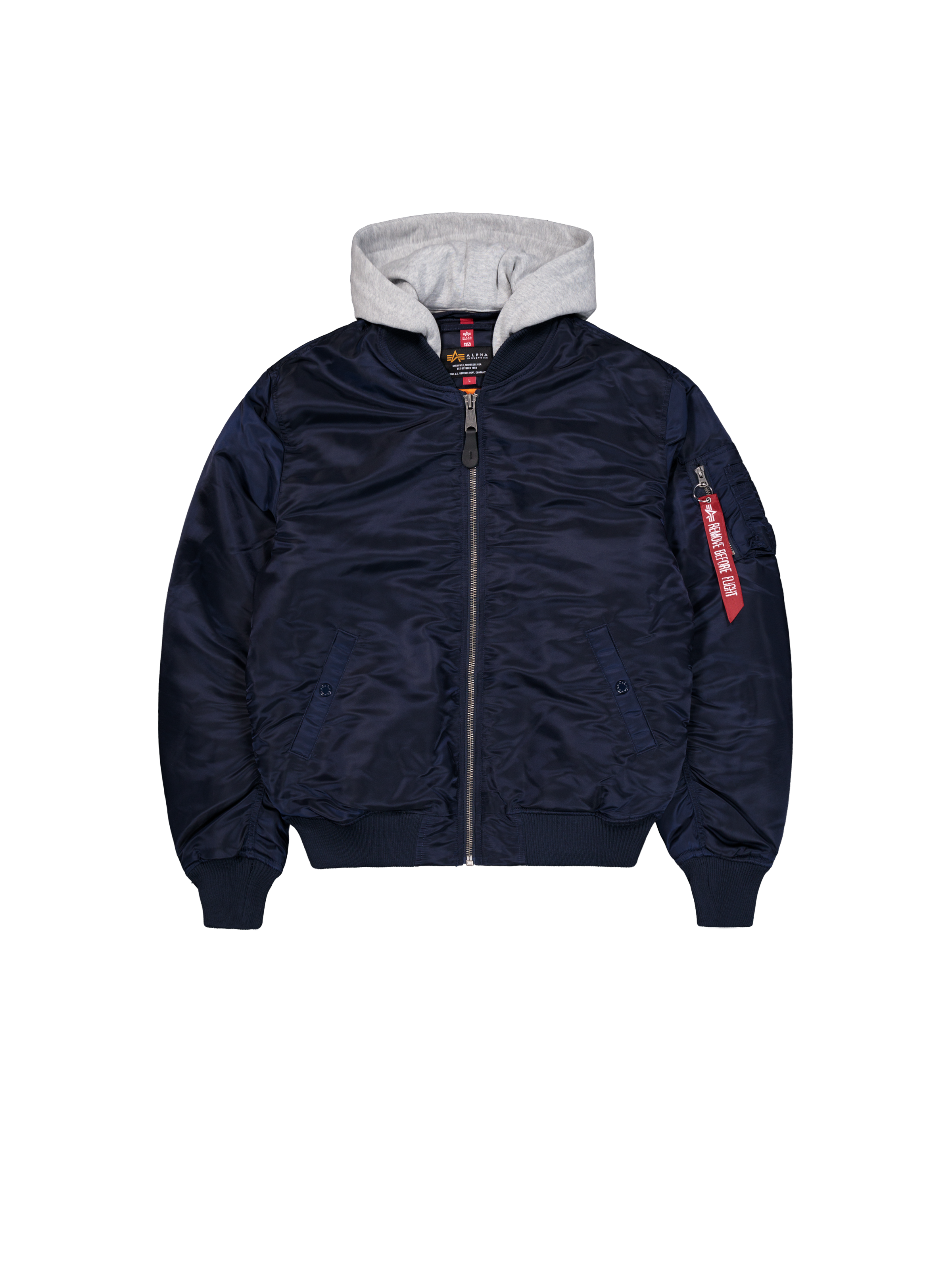 MA-1 Zip Hood Back Embroidery Bomber Jacket ultra navy