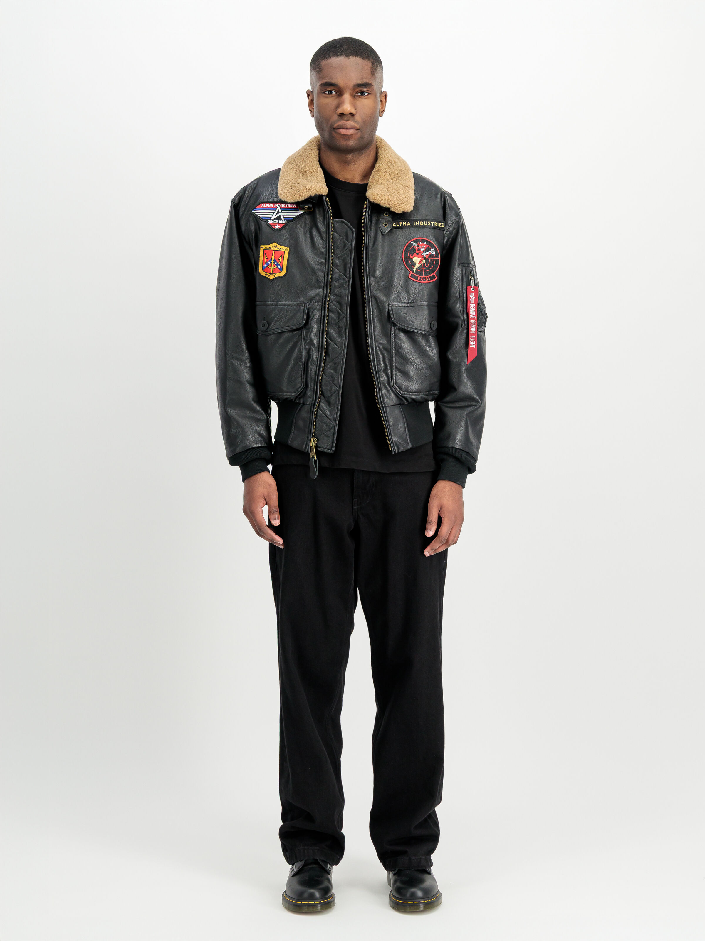 G-1 Devils Brigade Faux Leather Bomber Jacket black 268133_03_2_model_00001_227180