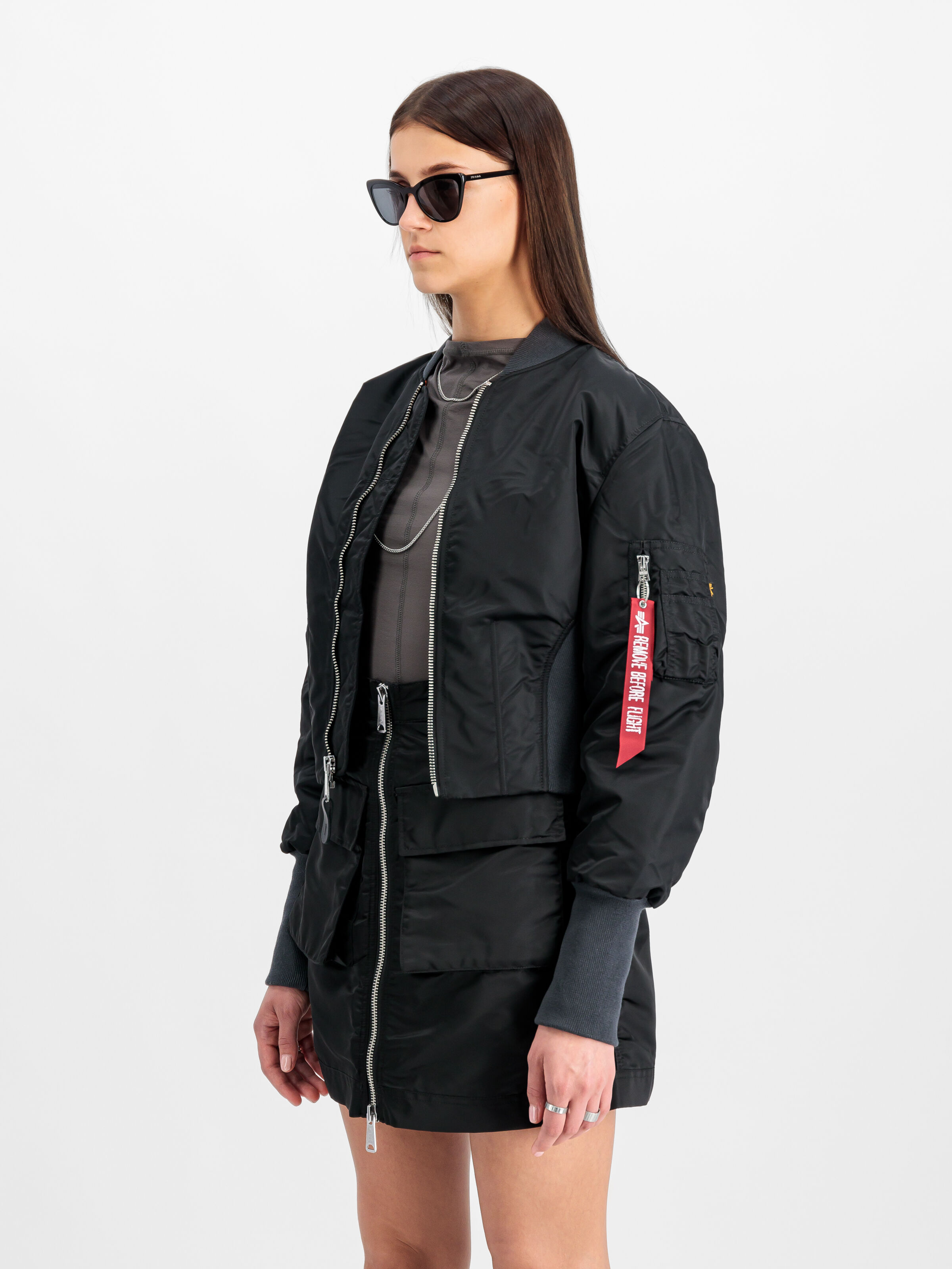 Waisted MA-1 Bomber Jacket Women black 148003_03_2_model_00003_103574