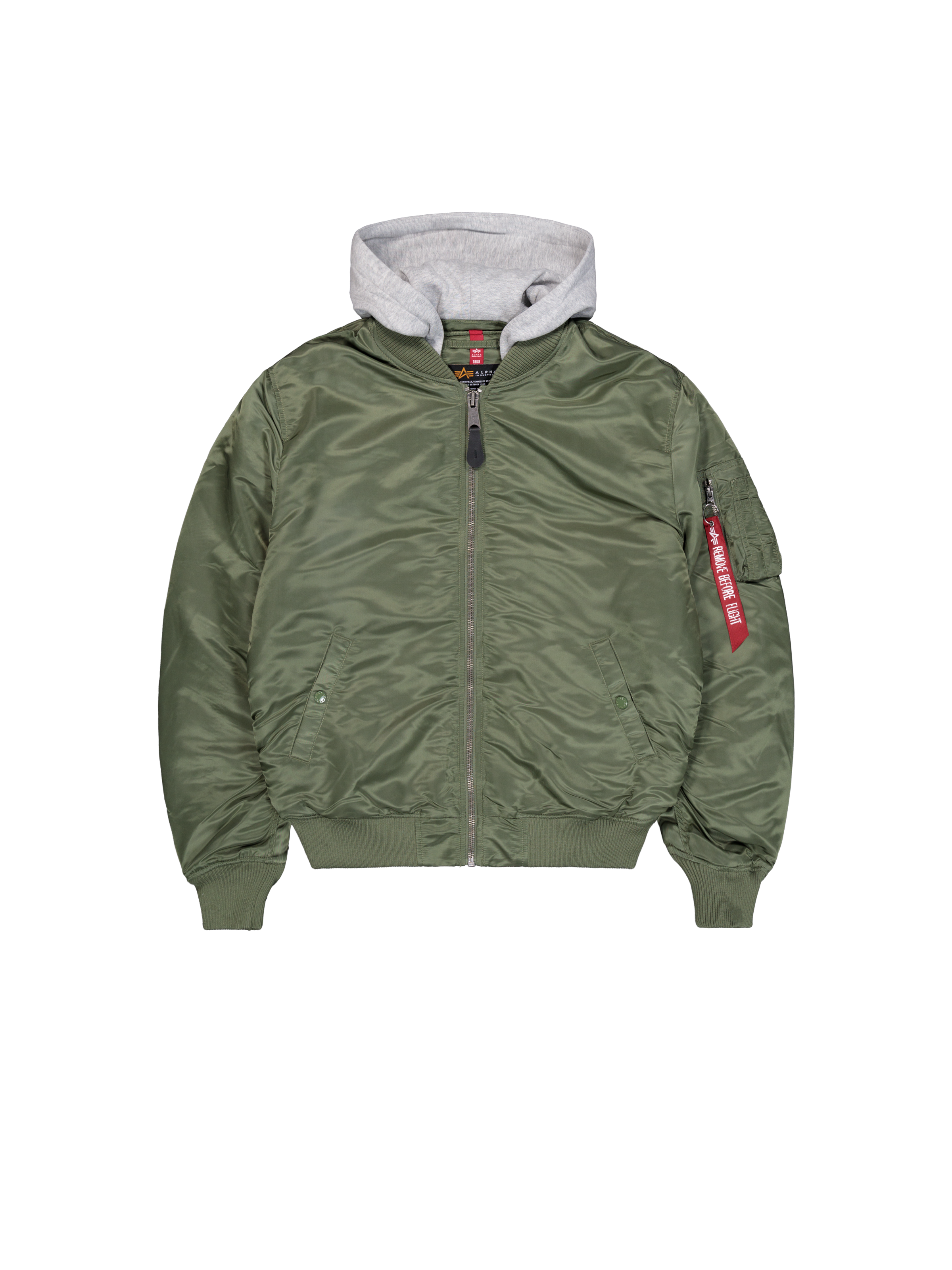 MA-1 Zip Hood Back Embroidery Bomber Jacket sage-green