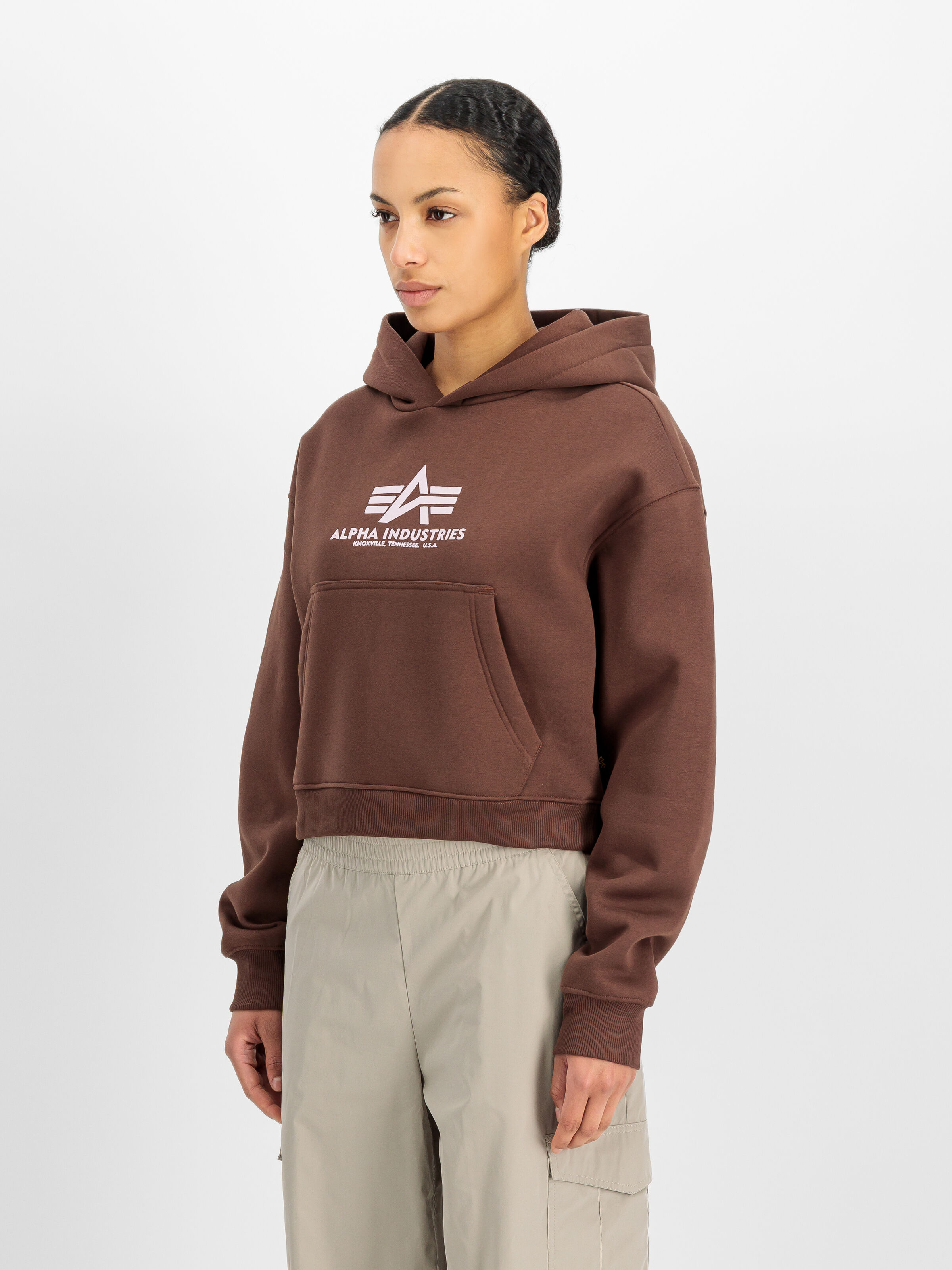 Basic Big Logo Puff Print Hoodie Women powder brown 258040_204_2_model_00002_229829